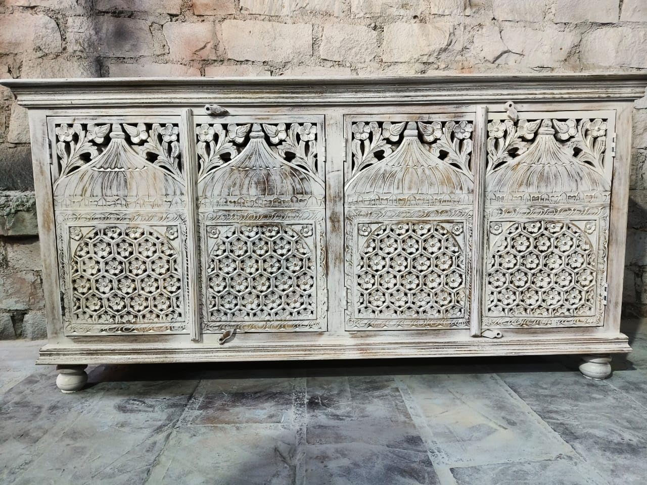 Solid Wooden Handcarved Sideboard Cabinet | Entryway Cabinet with Storage Shelf for Living Room, Bed Room, Guest Room | 180 x 40 x 90 CM (Brown)-image-48