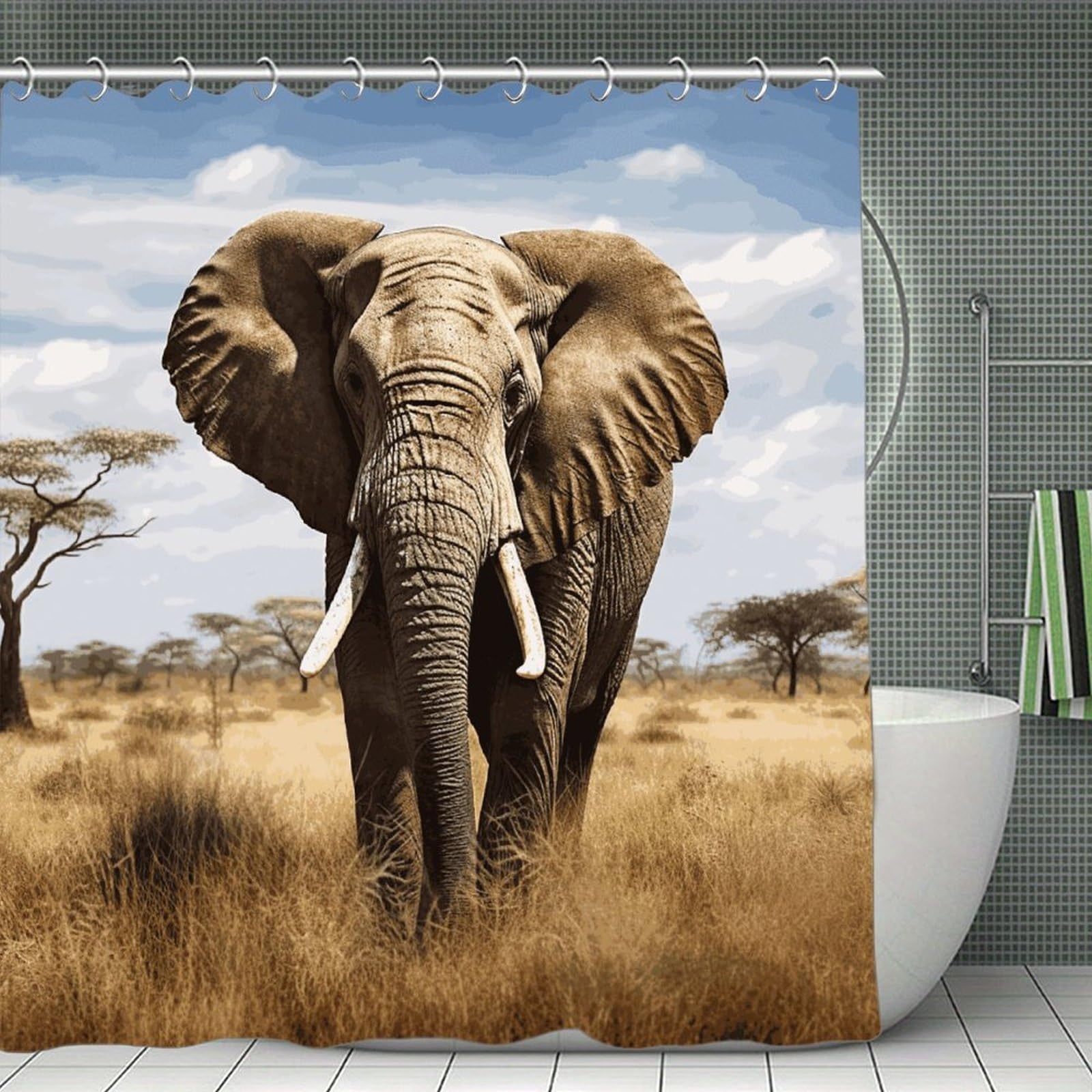 VstaDank Elephant Shower Curtain Light-Weight Blackout Bathroom Curtain Washable Shower Liner 71x71 Inch Bath Curtain with Metal Holes Bathtub Bath Room