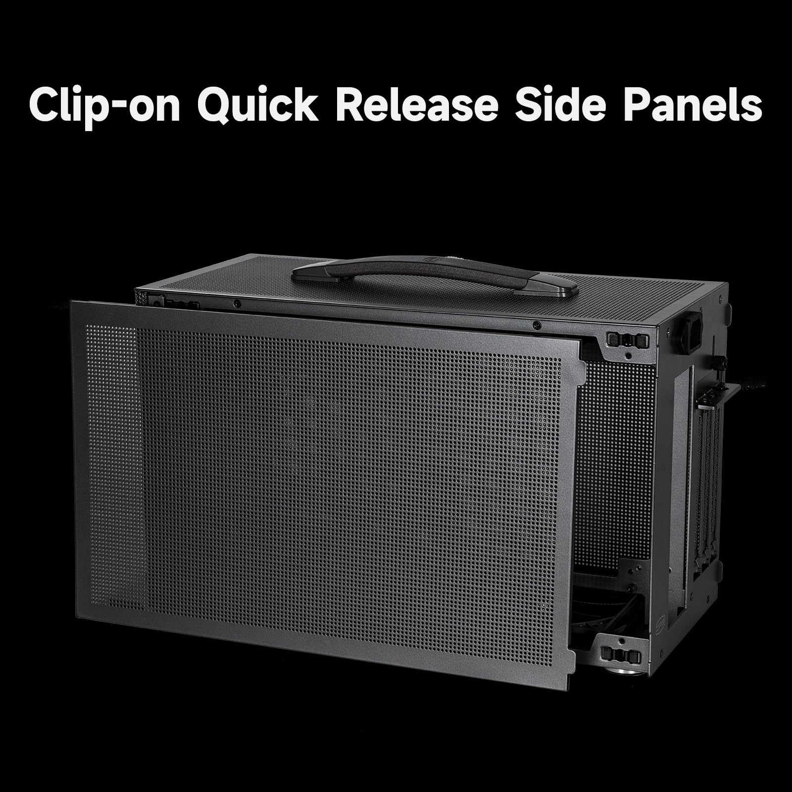 PCCOOLER K101 Mesh 3F GY Mini-ITX avec Riser PCIe 4.0, Panneau Mesh, Support GPU 340mm, SFX PSU， CPU 68mm, Double USB 3.0 & Type-C, 3 Ventilateurs 120mm Inclus, poignée - 5