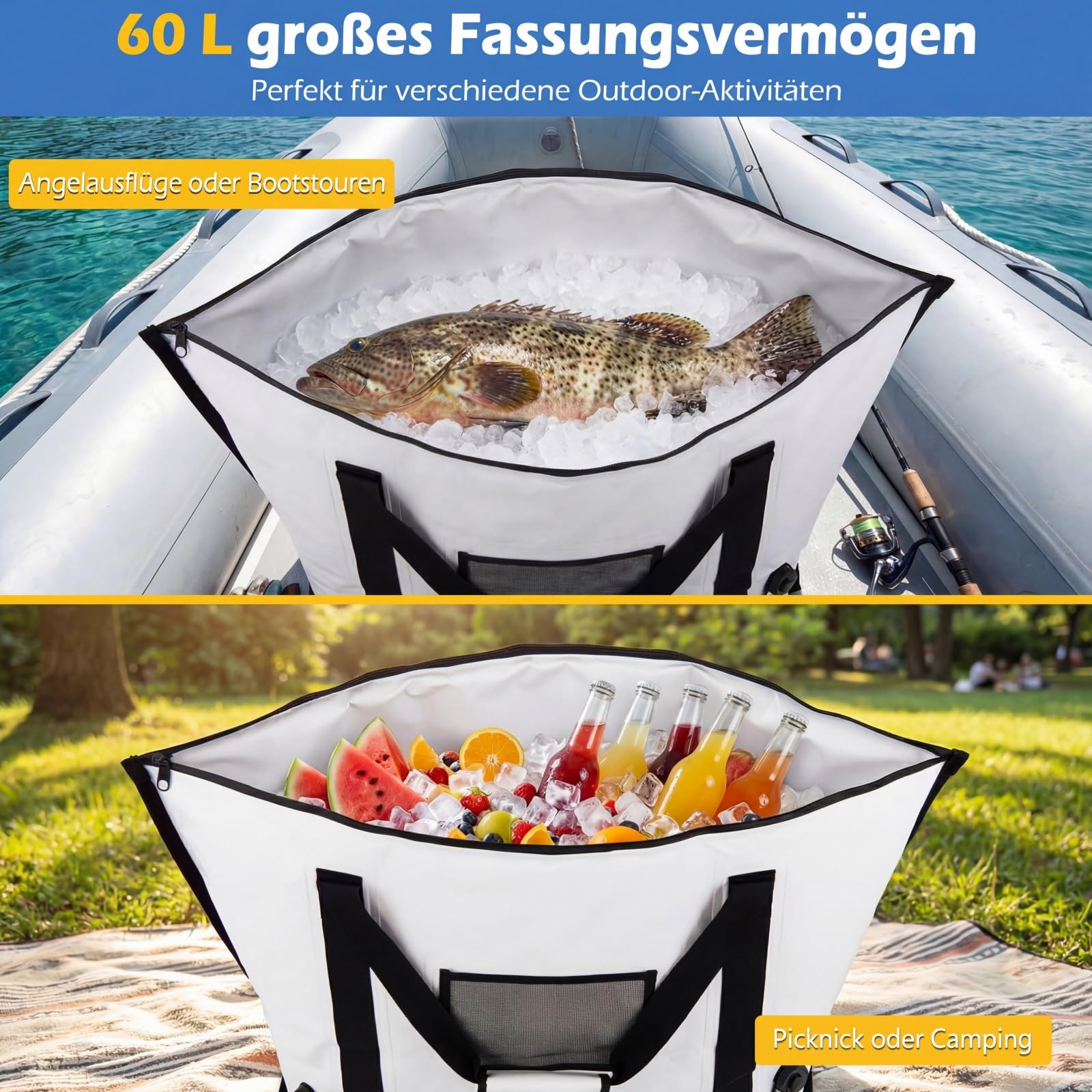 COSTWAY Isolierte Fisch-Kühltasche, Fisch-Tötungstasche für gefangene Fische, tragbare wasserdichte isolierte Angeltaschen, hält EIS kalt über 24 Stunden
