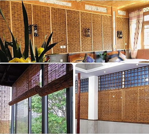 Miniatura 4 de KDDEON Cortina de caña de decoración retro, con filtro, sombra romana, de bambú, transpirable, privacidad, partición de bambú, para terraza,