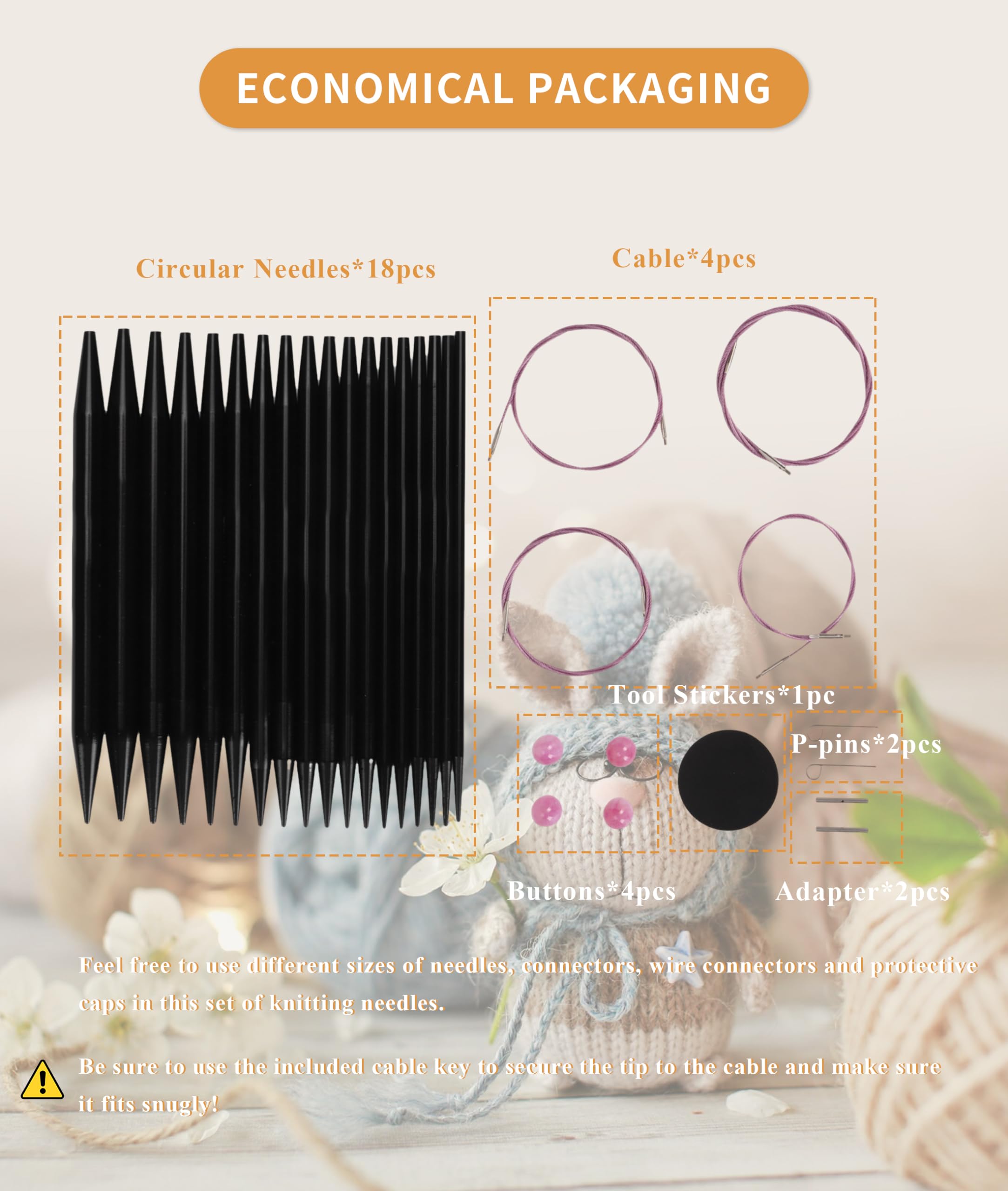 Gugxiom Juego de Agujas de Tejer Circulares Intercambiables, 9 Pares de Agujas de Tejer Circulares, Juego de Agujas de Tejer de Metal de 3 a 8 Mm con Asas Ergonómicas y Bolsa de