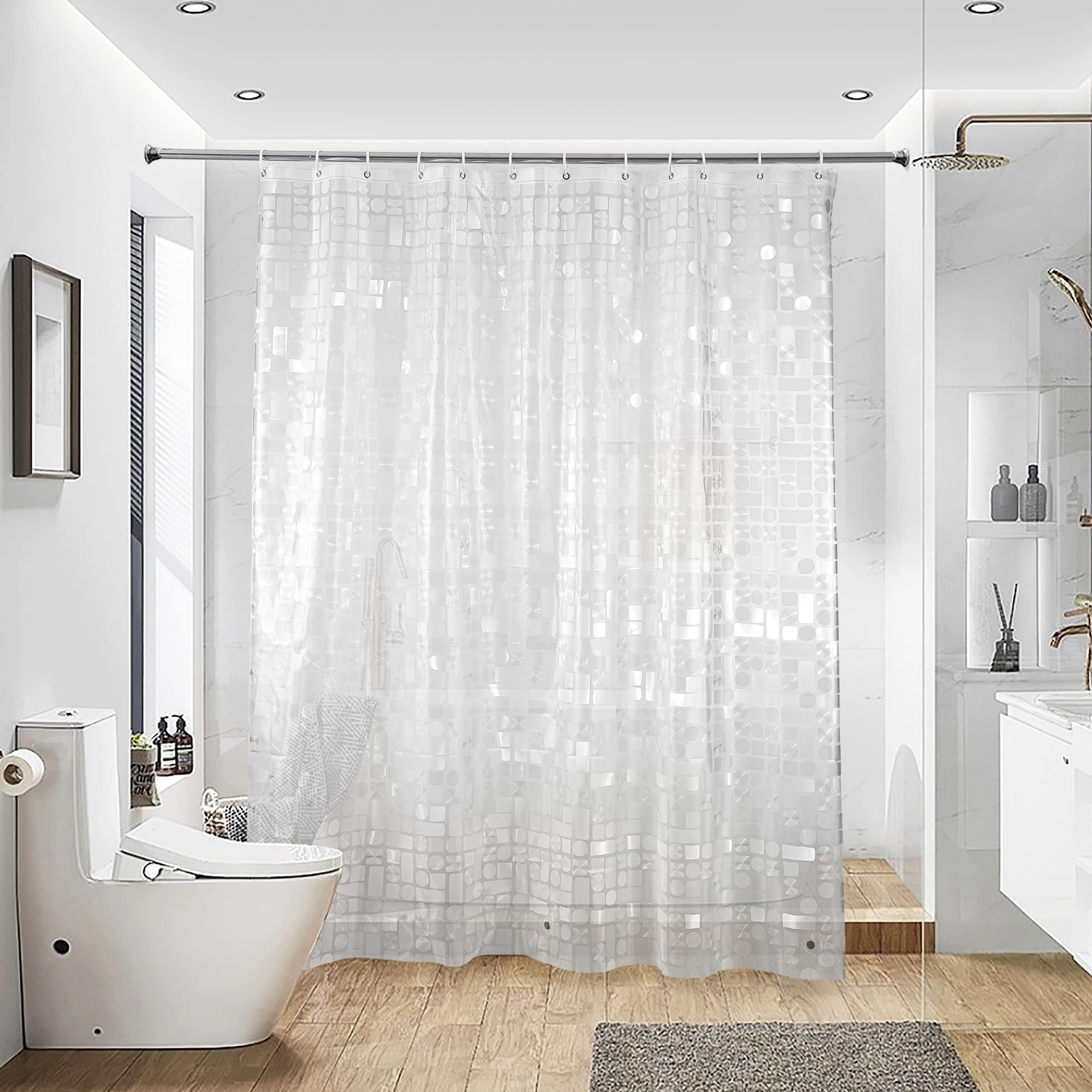 NTBAY EVA Semi-Transparent Clear Shower Curtain with Geometric, Water-Repellent Liner with 3 Magnets for Bathroom, 72x72 Inches