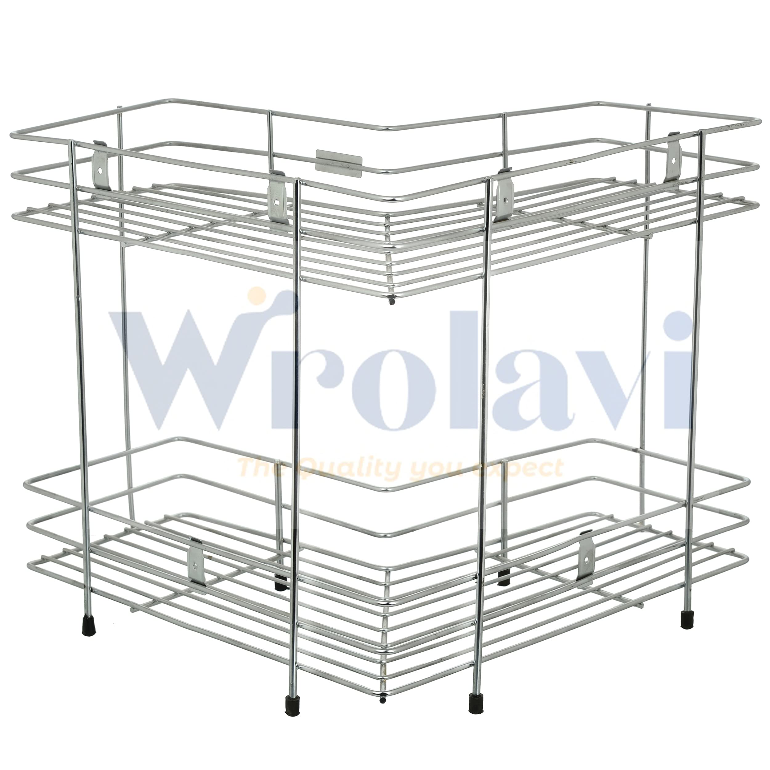 Wrolavi Stainless Steel L Corner Shelf Shape Stand Shelf Utensils Modular Floor Mount Kitchen Rack Storage Organizer (2 Layer) 2