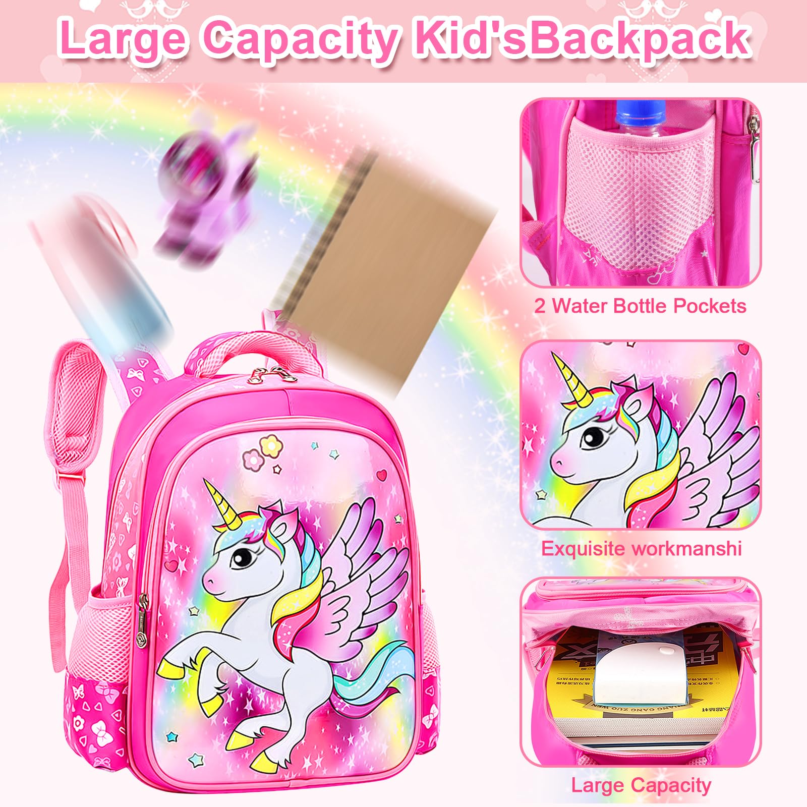 Sac à Dos Licorne Fille Grand – Imperméable & Léger – Motif Licorne Coloré