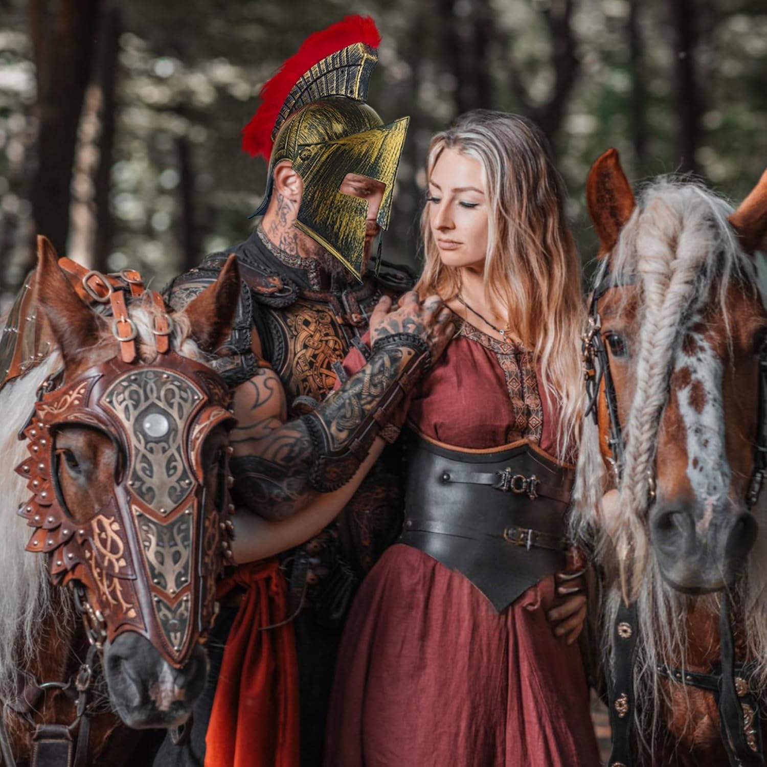 Roman Knight Helmet, Spartan Gladiator Costume Helmet Plastic Medieval Hat Warrio Knight Armor Accessory with Red Feather for Men