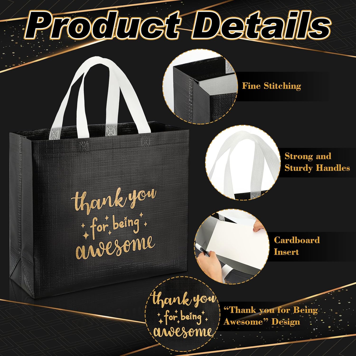 Abbylike 24 Pcs Thank You Gift Bags Bulk Employee Appreciation Gifts Bags with Handles Reusable for Social Worker Coworker Staff, 12.2 x 11 x 4.7 Inches(Black) - Image 4