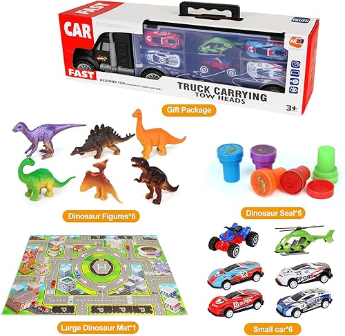 Miniatura 2 de Juguetes de dinosaurio para niños de 3, 4 y 5 años, incluye juguete transportador de camión de dinosaurio con 6 juguetes de dinosaurio y 6 juguetes