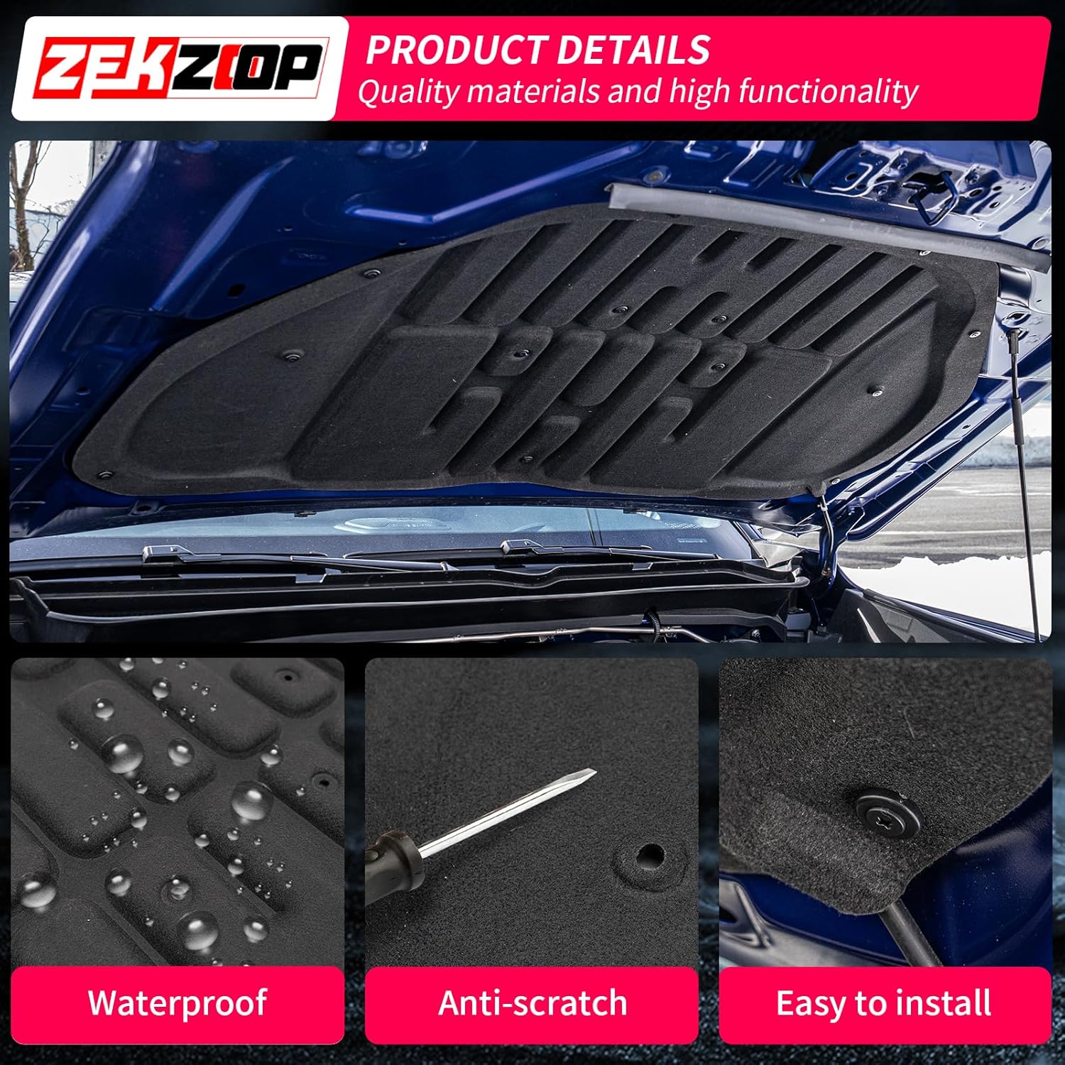 Soundproof Mat Compatible with 2024 2025 Toyota Tacoma 2025 Toyota 4Runner PET Felt Engine Hood Heat Insulation Shield Sound Protective Pad Foam Insulation for 2024 Tacoma Accessories