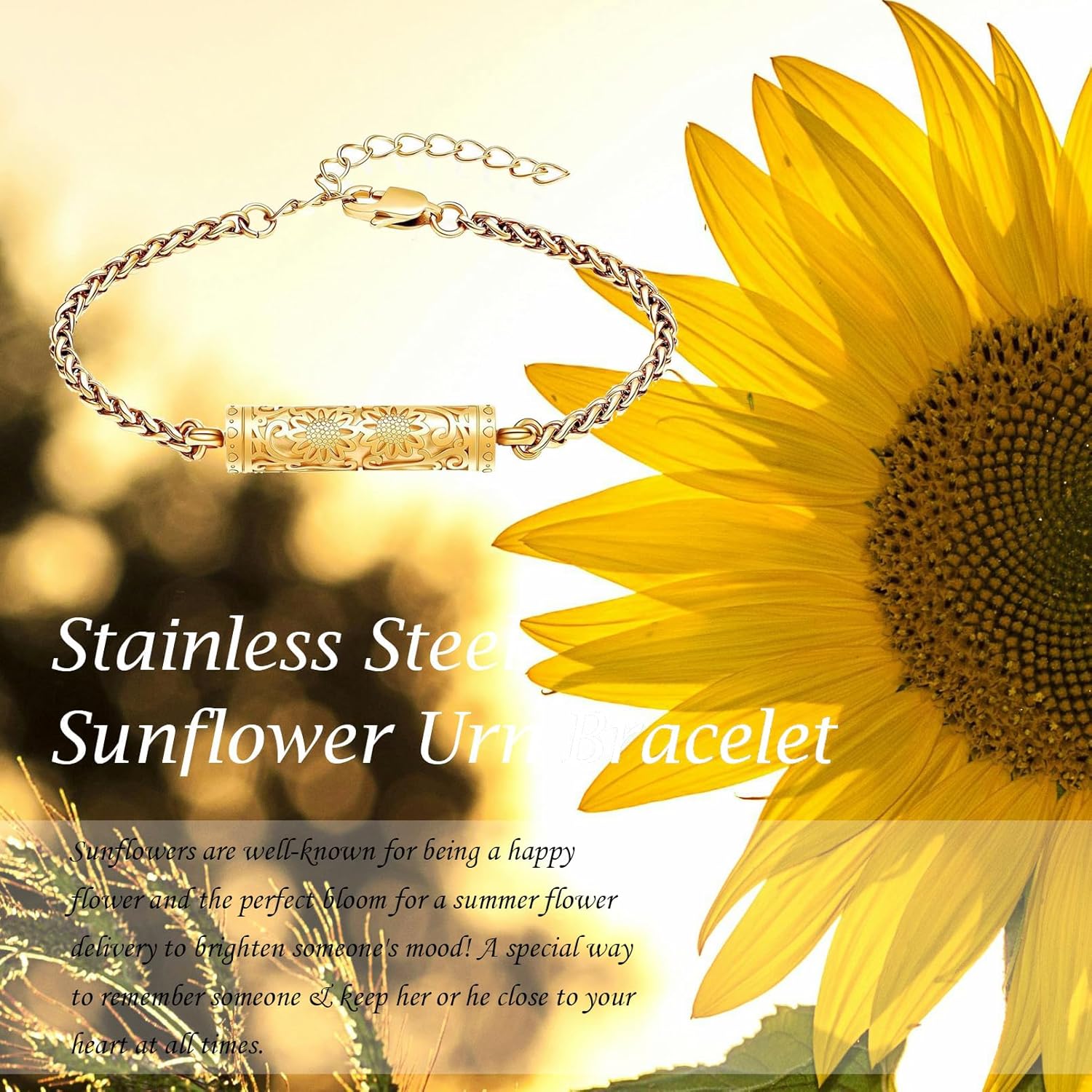 zeqingjw Sunflower Cylinder Cremation Urn Bracelet for Ashes Stainless Steel Memorial Jewelry Loved Ones Ashes Holder Keepsake Bangle for Women - Image 8
