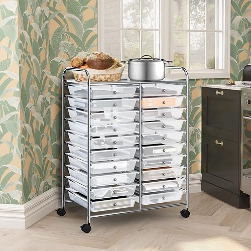 Miniatura 8 de COSTWAY Carrito de almacenamiento con ruedas de 20 cajones carrito organizador de almacenamiento para herramientas álbumes de recortes papel