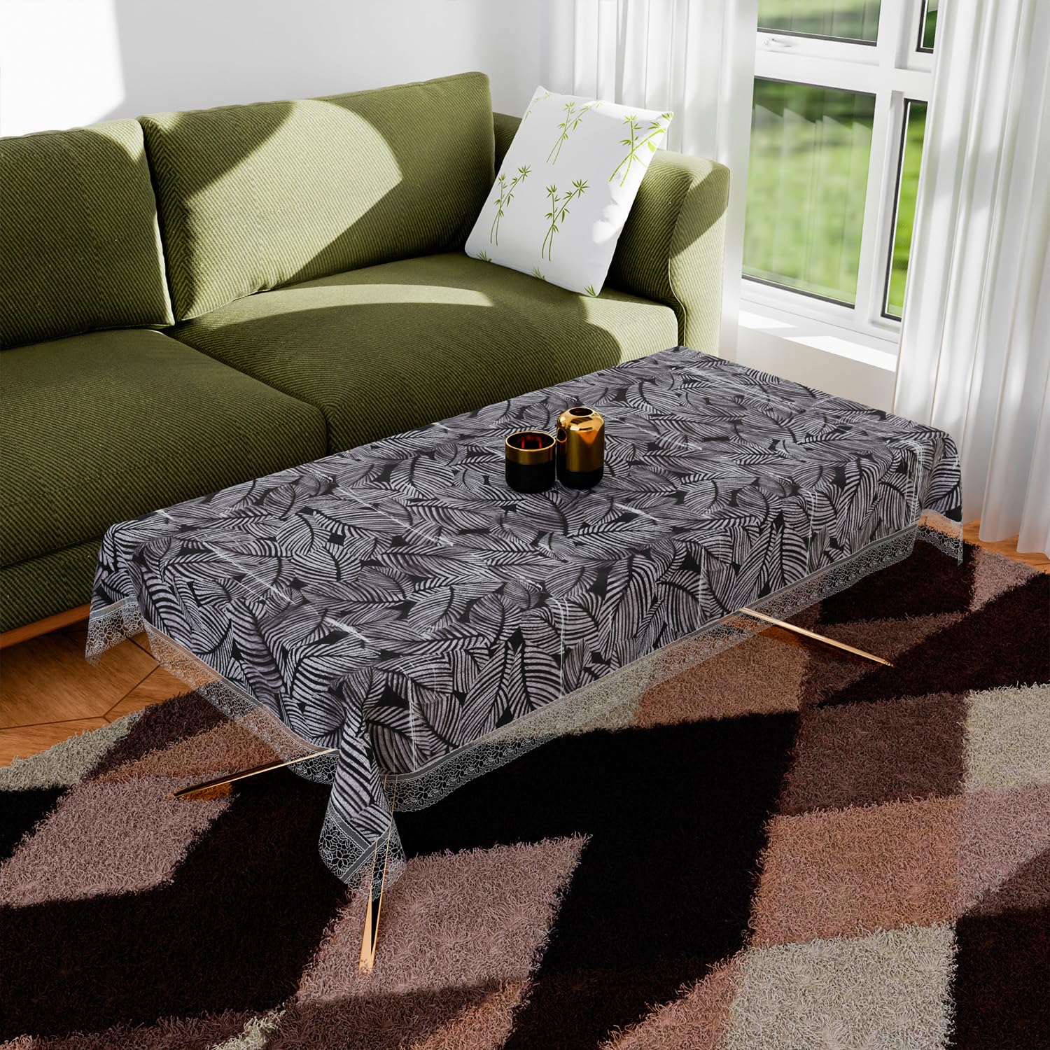 Kuber Industries Table Cover | PVC Dining Table Cover | Table Cloth | Center Table Cover | Table Cover for Kitchen Table | Transparent Leaf Table Cover for Hall Décor | 48x60 Inch | Black (B0CLGM5PJ6) Amazon Price History, Amazon Price Tracker