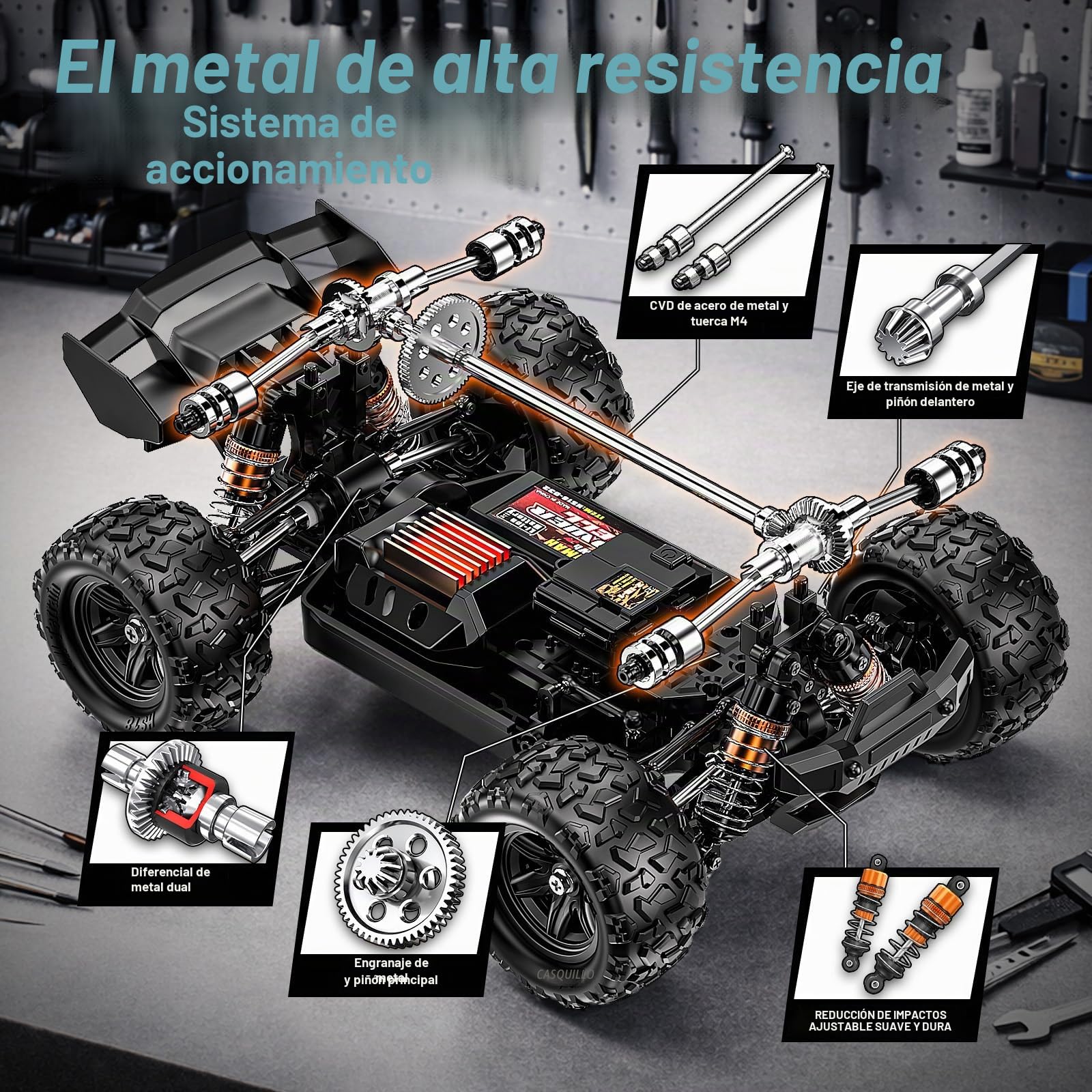 Coche Teledirigido 1:18 4WD 40 km/h Todoterreno 4x4, Coche Radiocontrol con 2 Baterías 7.4V 1300mAh, ESC Impermeable 2.4GHz, Doble Carrocería, Transmisión Metálica para Niños y Adultos