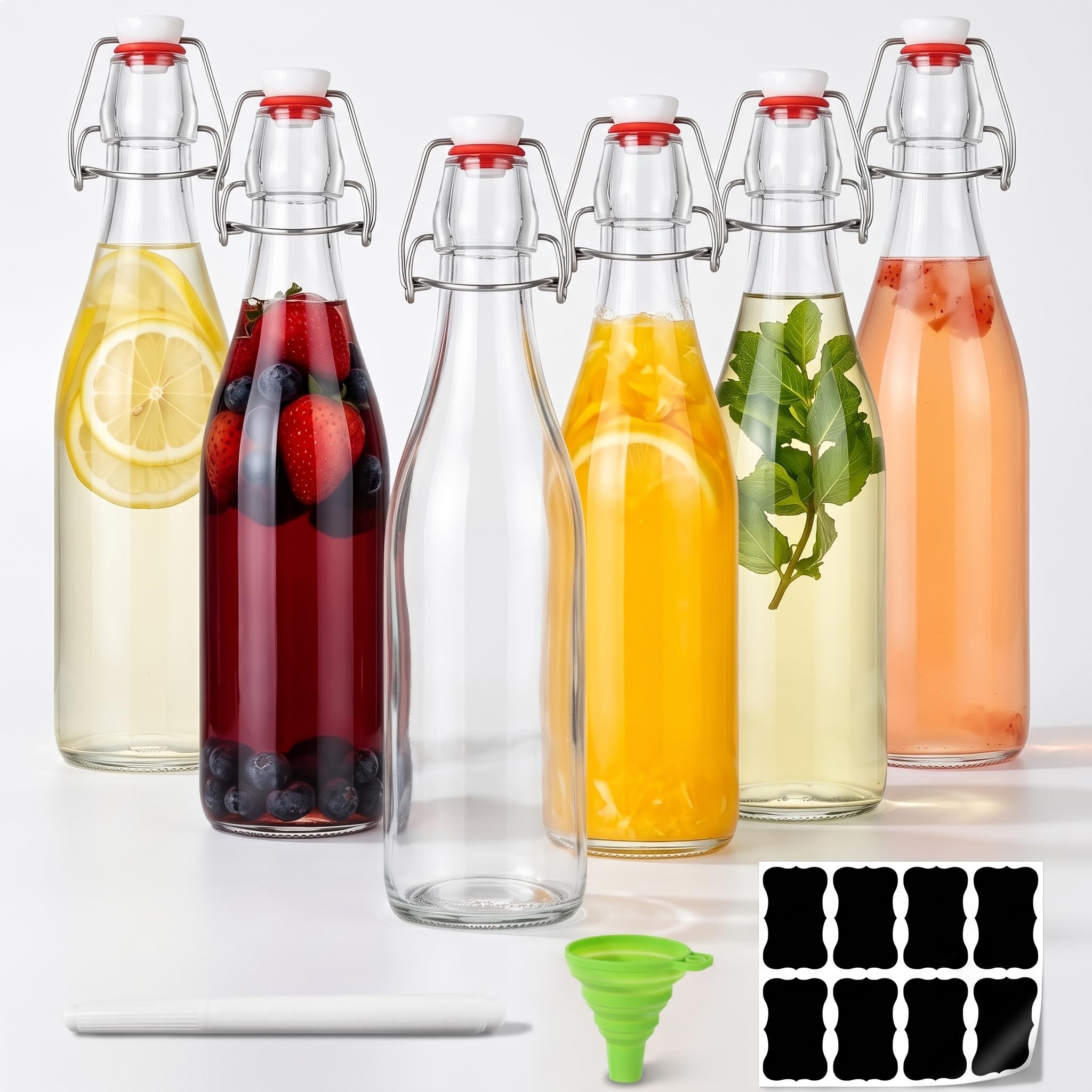 Koimiao 6 Pcs 500Ml/17Oz Glass Bottles With Stoppers, Airtight Seal For Preserving Water,Vinegar Cooking Oil, Homemade Juices, Brewed Beer, Condiments, And Fermented Kombucha