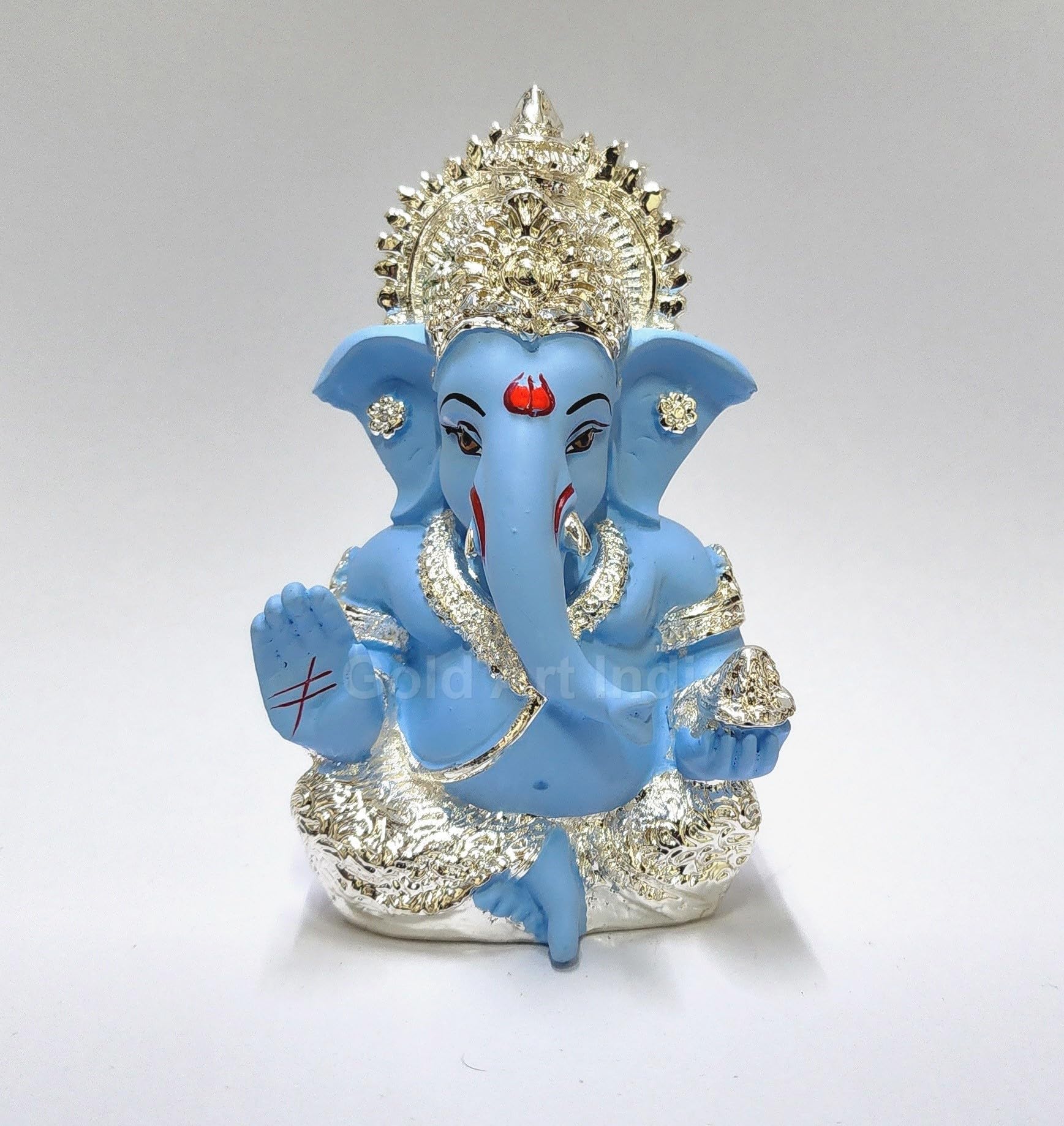 Gold Art India 999 Silver Plated Idol for Car Dashboard/Home/Office Shelves/Diwali/Gifting /3.5 inches (Silver) (Silver Sky Blue)