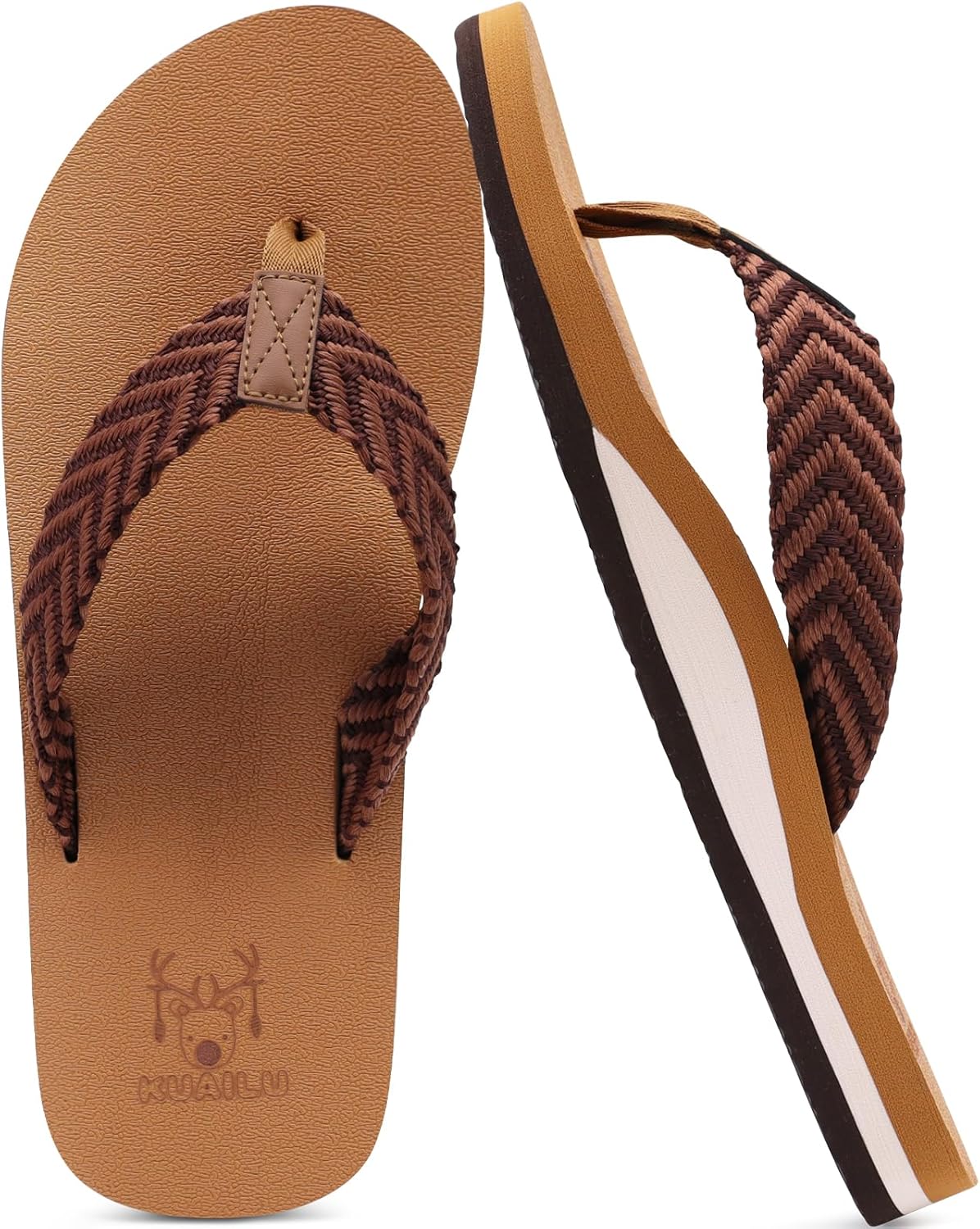 KuaiLu Mens Leather Flip Flops Arch Support Summer New Zealand