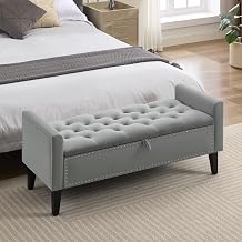 WUTUTUEE 47" Velvet Storage Bench, Upholstered Bed Bench with Storage, End of Bed Ottoman with Wooden Legs,Bedside Storage Bench for Bedroom, Living Room, or Entryway, Dark Grey