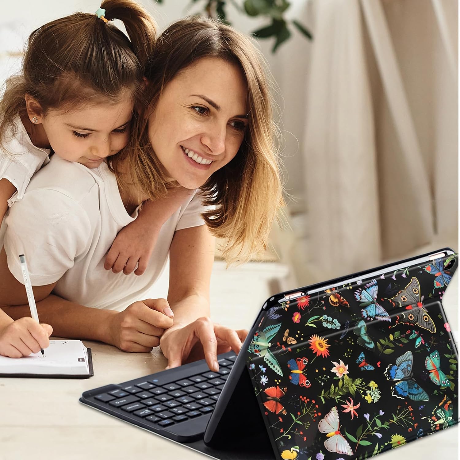 Keyboard Case for Amazon Fire Max 11 (13th Generation, 2023 Release), Detachable Wireless Bluetooth Keyboard and Auto Sleep/Wake Fire Max 11 Tablet Case with Keyboard, Black Moths Flowers