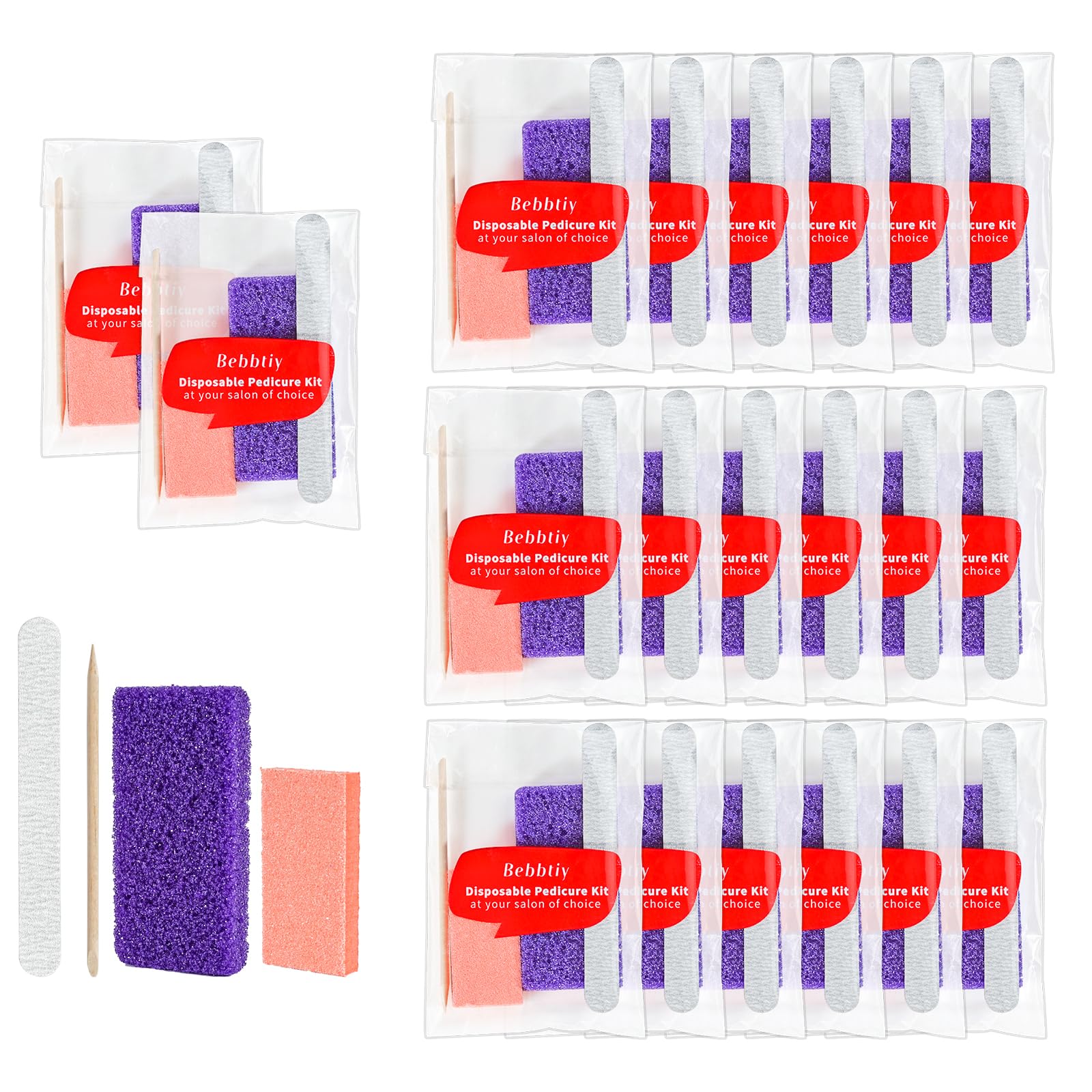 Disposable Pedicure Kit Sets, 4 in 1 Nail Salon Manicure Pedicure Kit Professional, Nail File, Pumice Pad, Mini Buffer, Wood Stick (Pack of 20, Count, 20.0)
