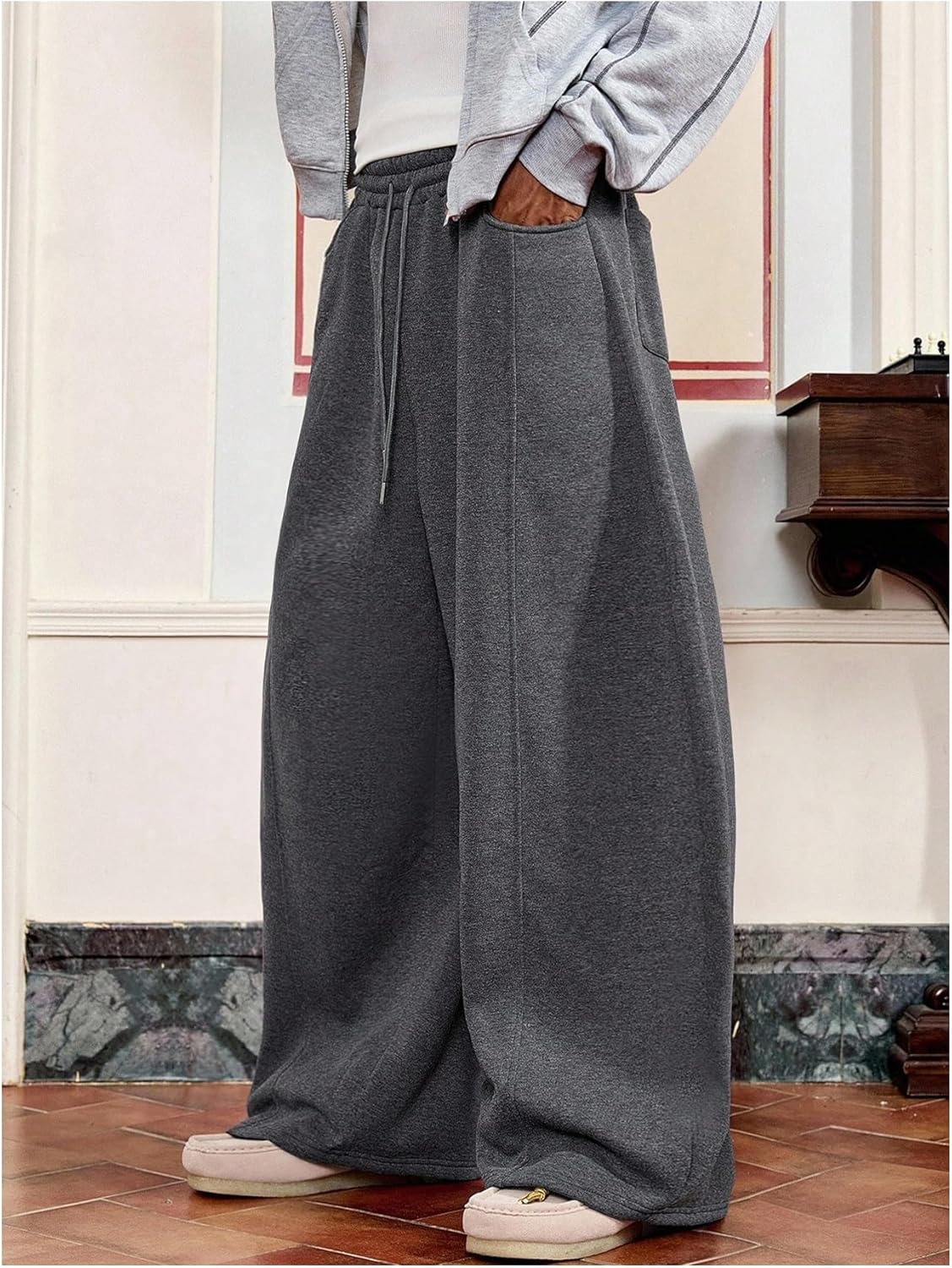 GORGLITTER Men's Baggy Sweatpants Wide Leg Barrel Elastic Waist Drawstring Casual Loose Joggers Track Pant - Image 2