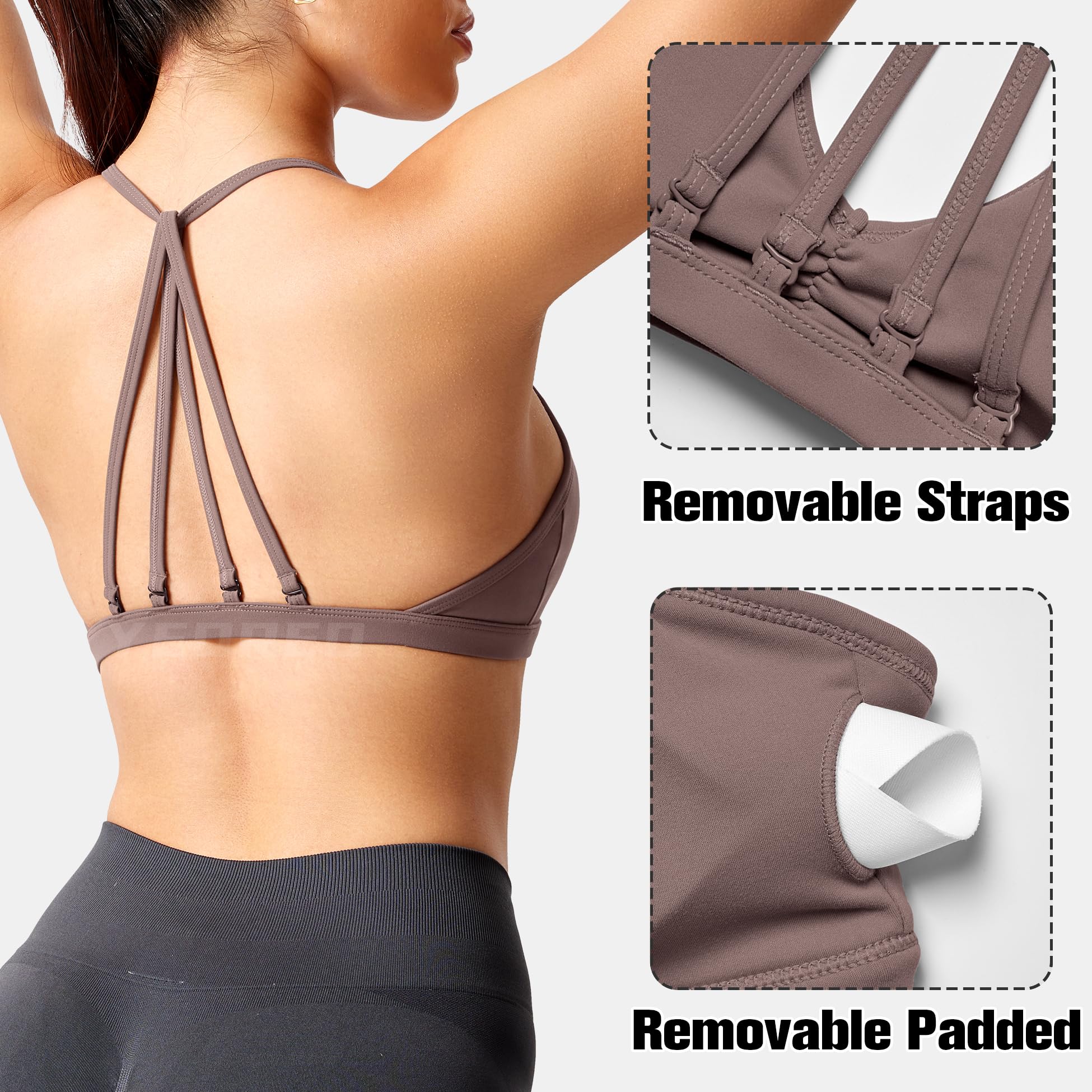 YEOREO Biustonosze sportowe dla kobiet wyściełany biustonosz treningowy bez pleców Karlena Low Impact Criss Cross Yoga Crop Tank Top