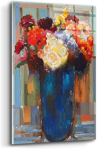 Vista 18 de Epic Art 'Flowers in a Blue Vase' de Hooshang Khorasani, arte de pared de vidrio acrílico, 16 x 24 pulgadas