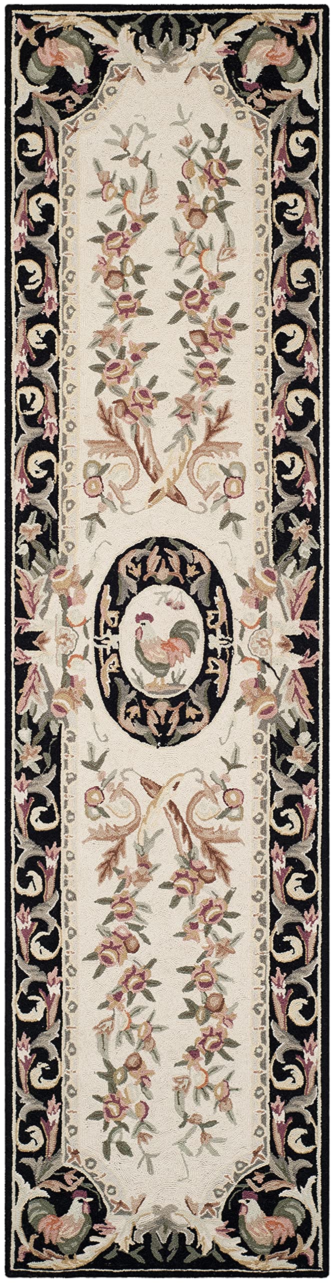 SAFAVIEH Chelsea Collection Runner Rug - 2ft 6in x 12ft Ivory & Black, Hand-Hooked French Country Wool, Ideal for High Traffic Areas in Living Room, Bedroom (HK48K)