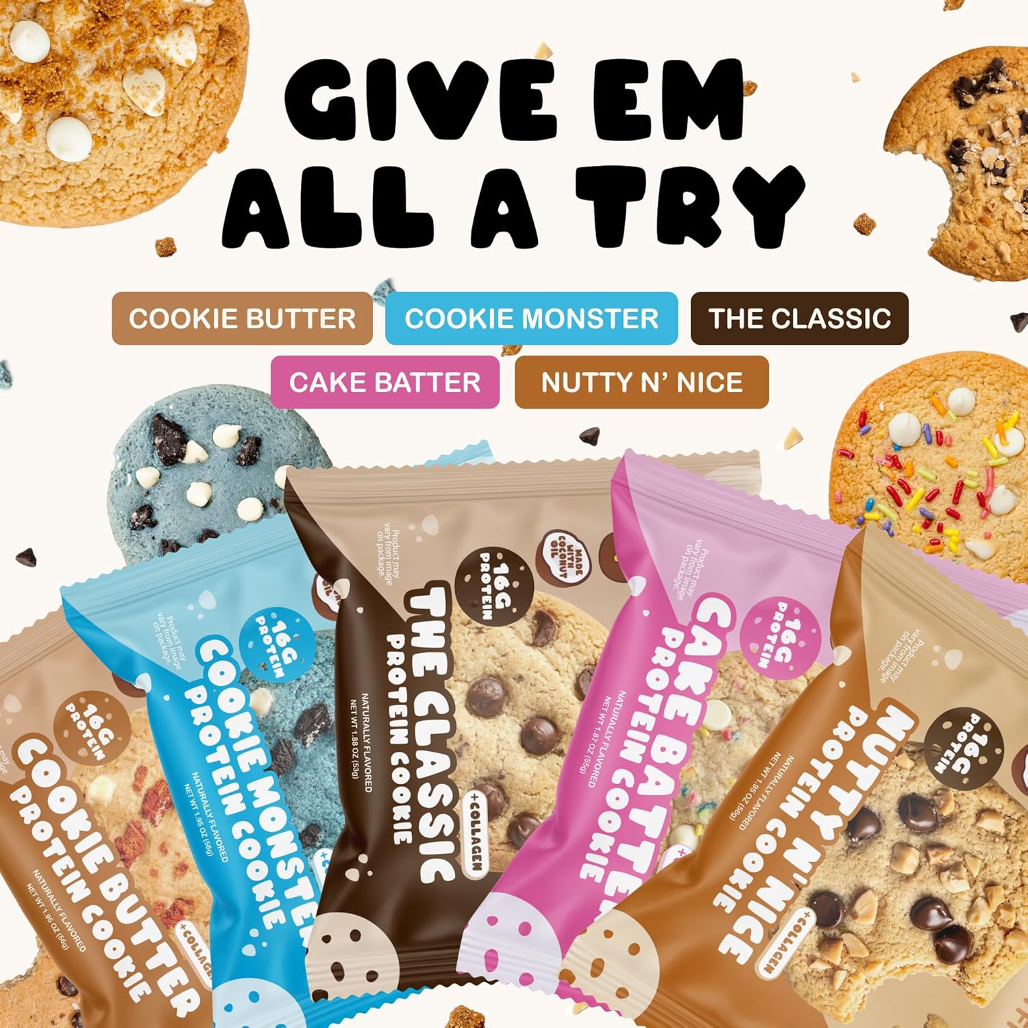 CHUNKYFIT Cake Batter Protein Cookie - Made with Coconut Oil, Collagen, 16g Protein, a Touch of Honey, Soft Baked Balanced Snack, Good for Post Workout Recovery - 1.87 OZ - 10 Pack