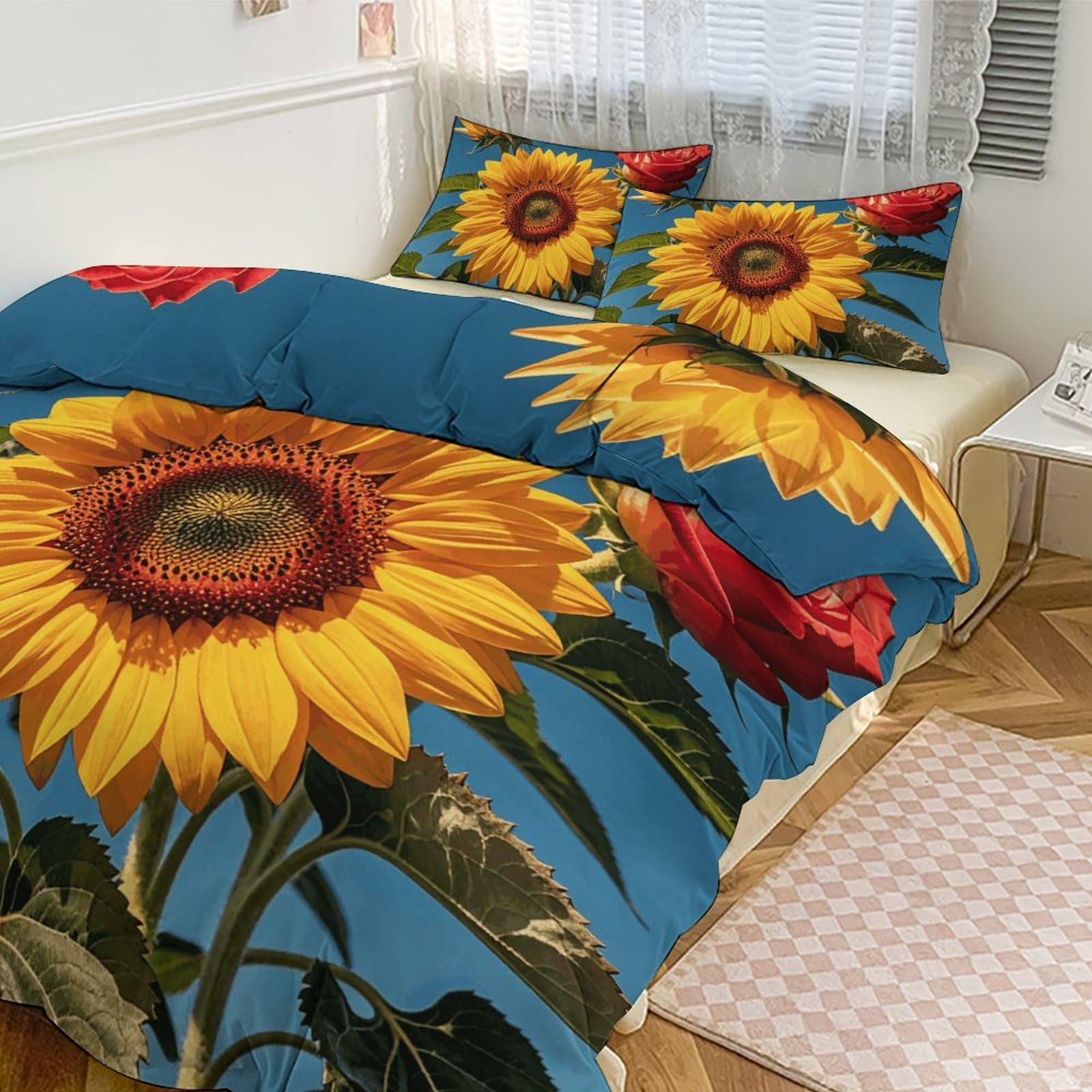 Parure de lit épaisse motif tournesol mignon couvre-lit 3 pièces