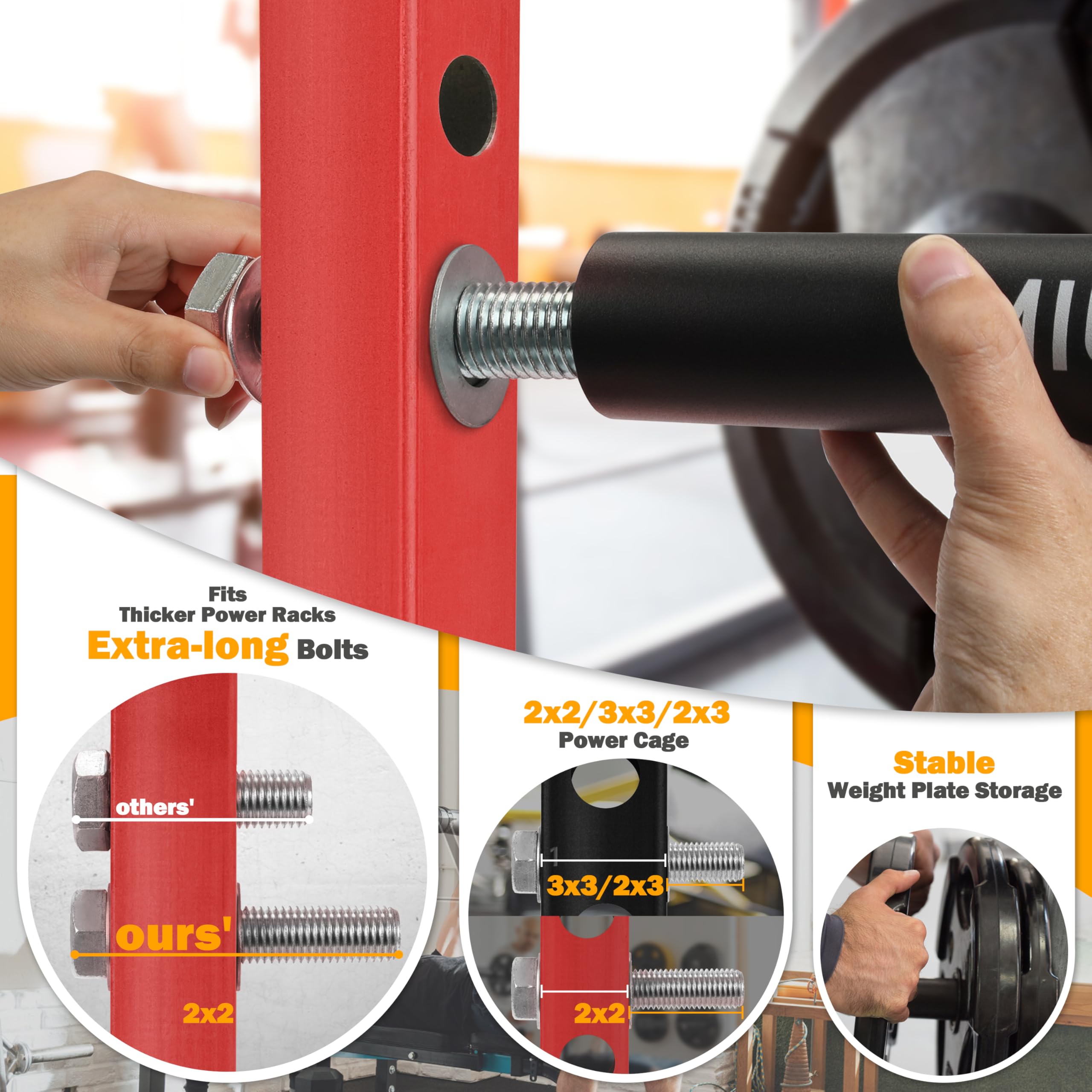 Hantelscheibenhalter, Power-Rack-Aufsätze für olympische Hantelscheiben-Aufbewahrung, passend für 2x2, 2x3, 3x3 Power Cages mit 2.5 cm oder 5/20.3 cm Löchern