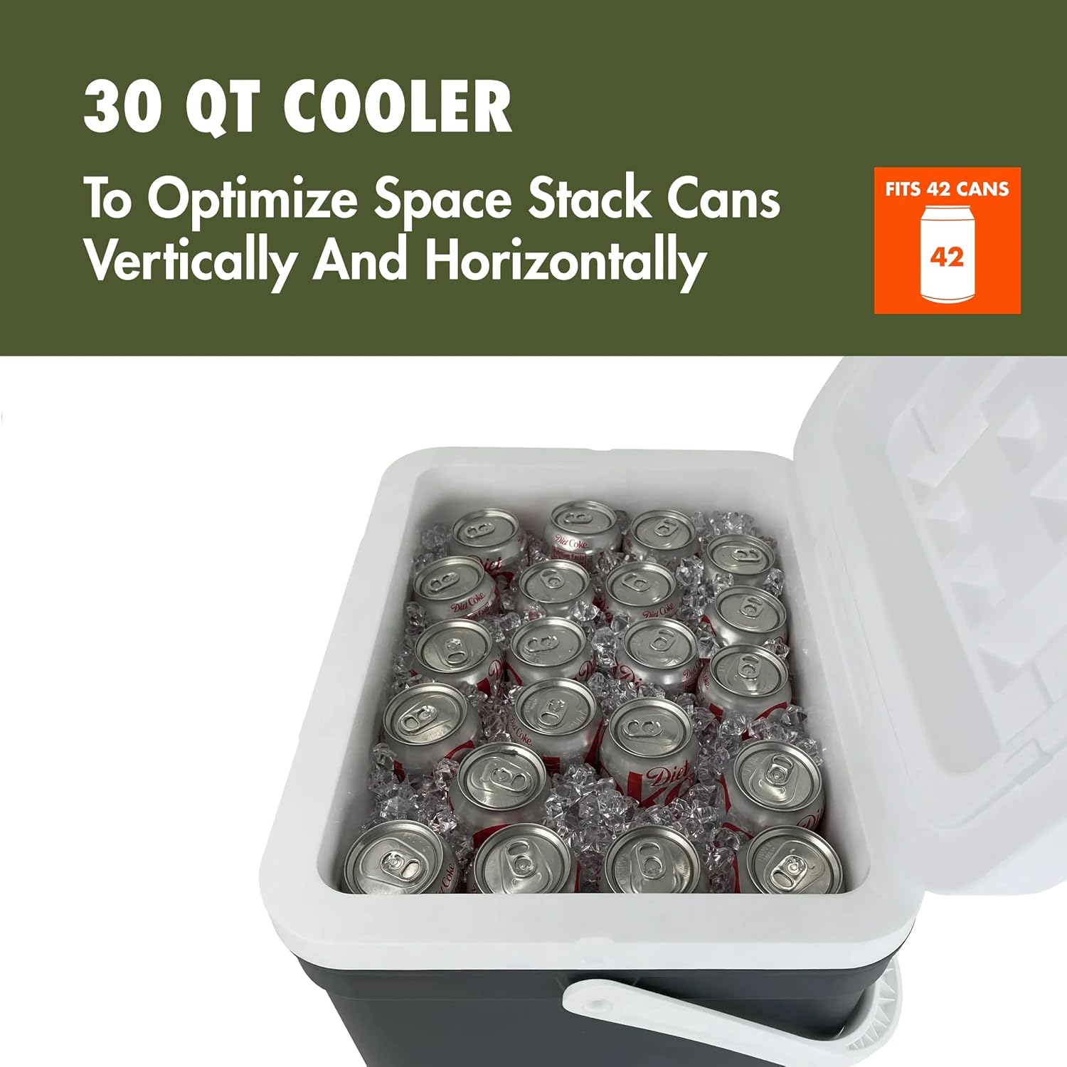 30 Quart Hard Side Cooler, 42-Can Capacity, Gray