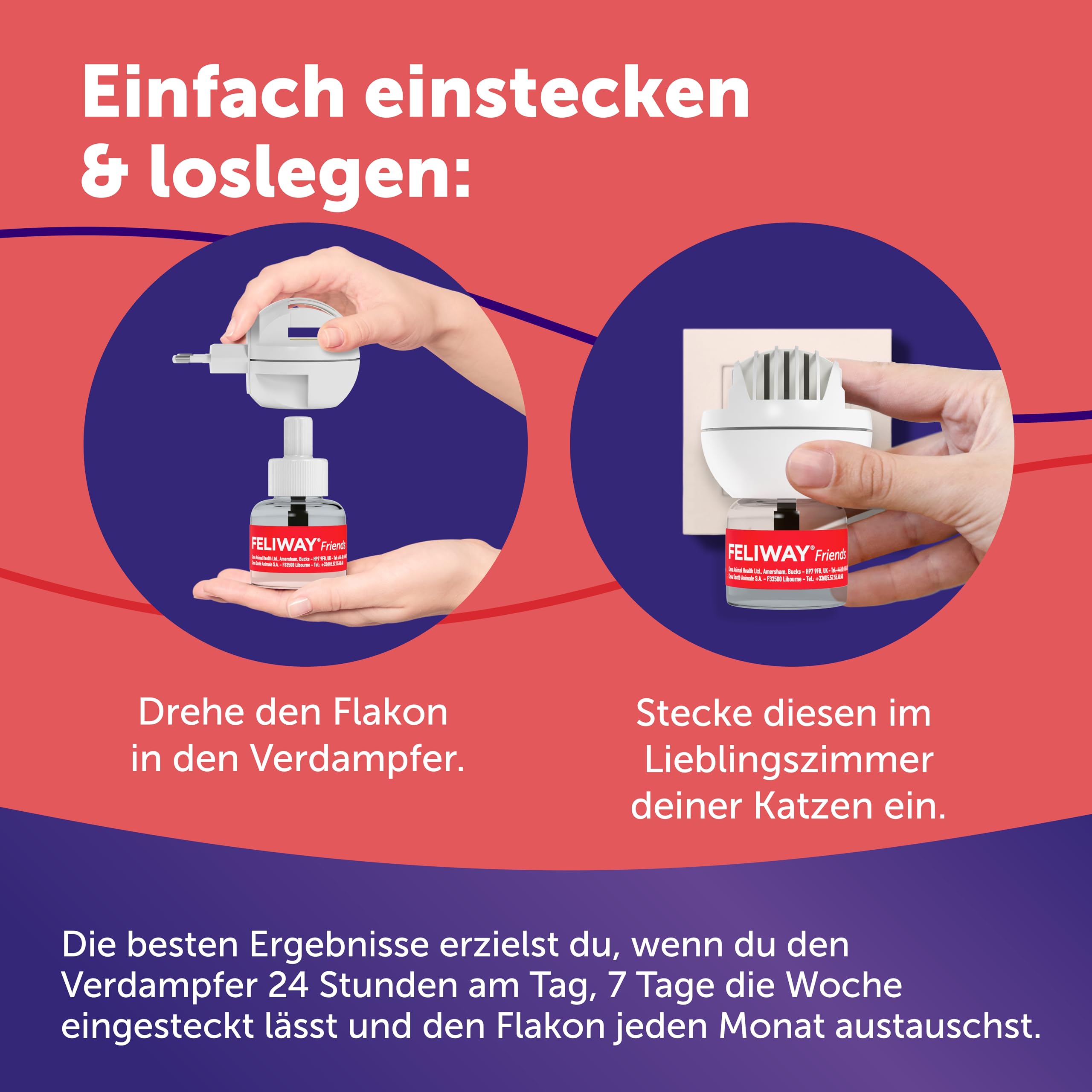 FELIWAY Friends 30 Tage Pheromon Verdampfer Start-Set, 48ml - Hilft Anzeichen von Stress bei Katzen und Kitten zu reduzieren, von Tierärzten empfohlen, klinisch getestet
