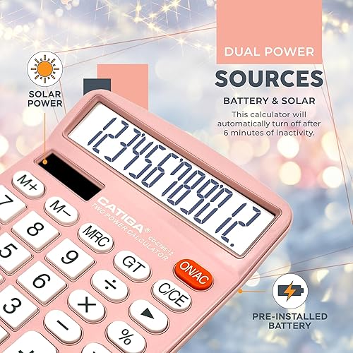 Vista 38 de CATIGA CD-2786 - Calculadora de escritorio de 12 dígitos con pantalla LCD grande y botón sensible, energía solar dual y batería, función estándar