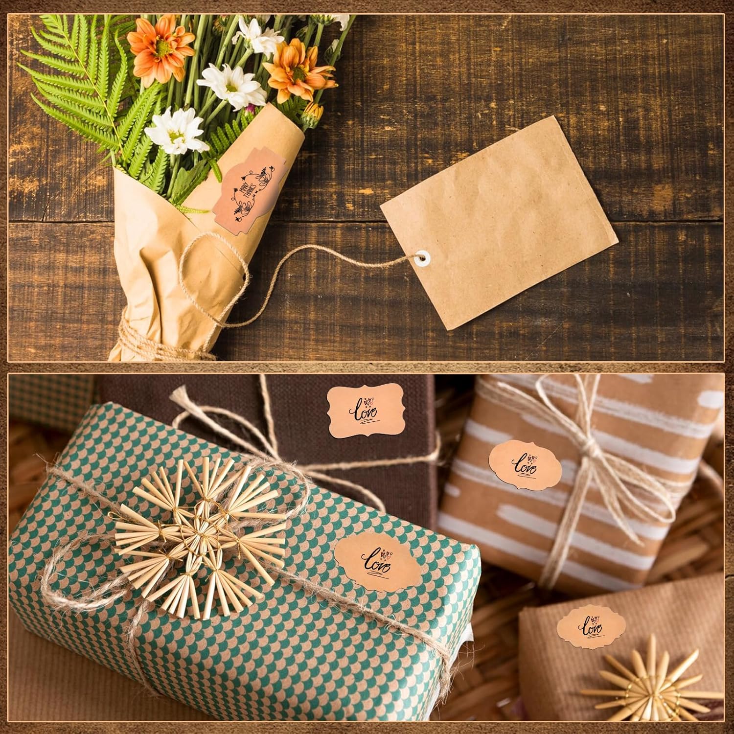 Brown Thermal Labels - 3 Roll Pack of 600 Pieces, 3x2 Inch, Vintage Style, Compatible with Thermal Label Printer, Ideal for DIY Design, Address, Consignment - Image 4