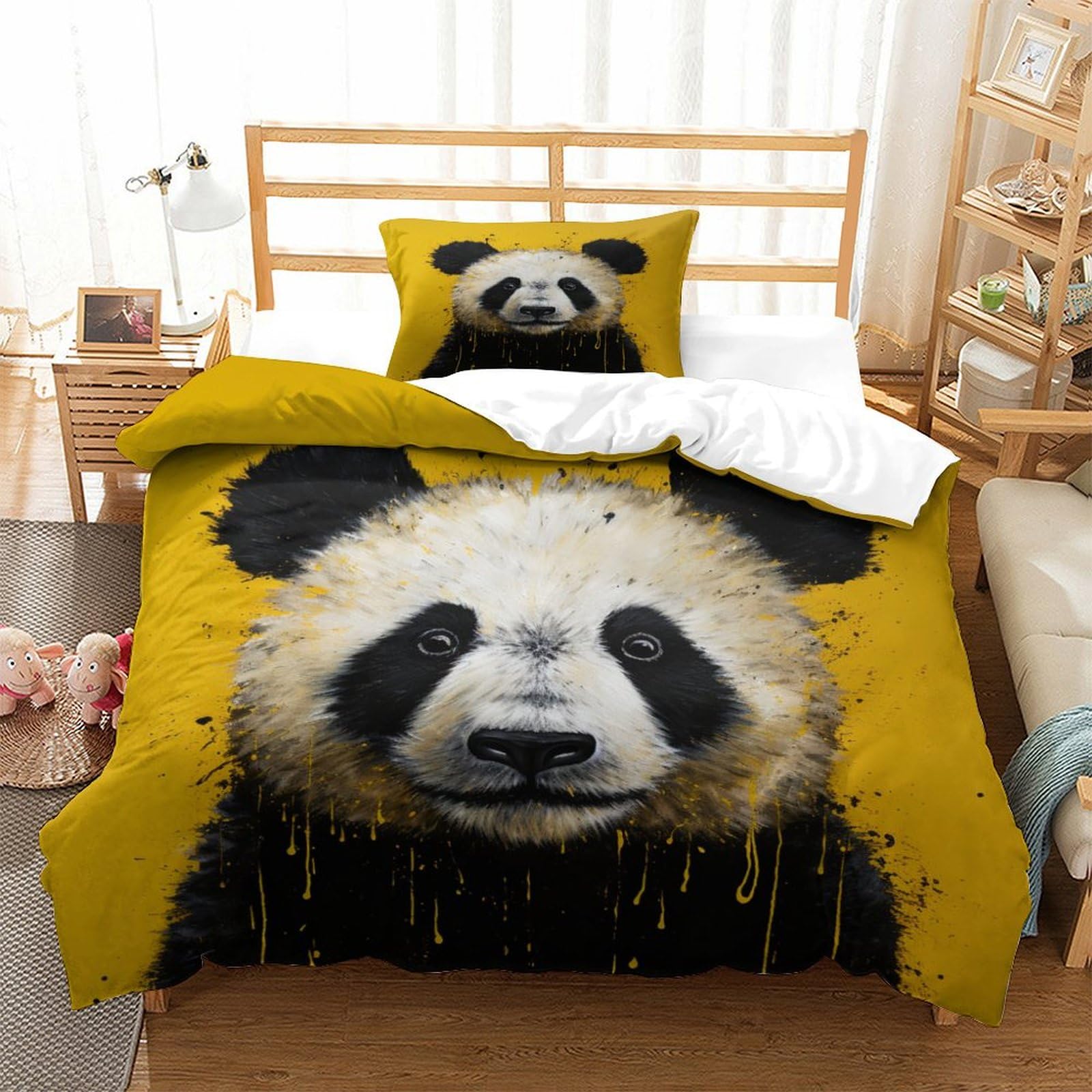 P1S9U7W5Y Trendy Animal 3D Printed Panda Duvet Cover Set 3pcs Microfiber Panda Bedding Set Single