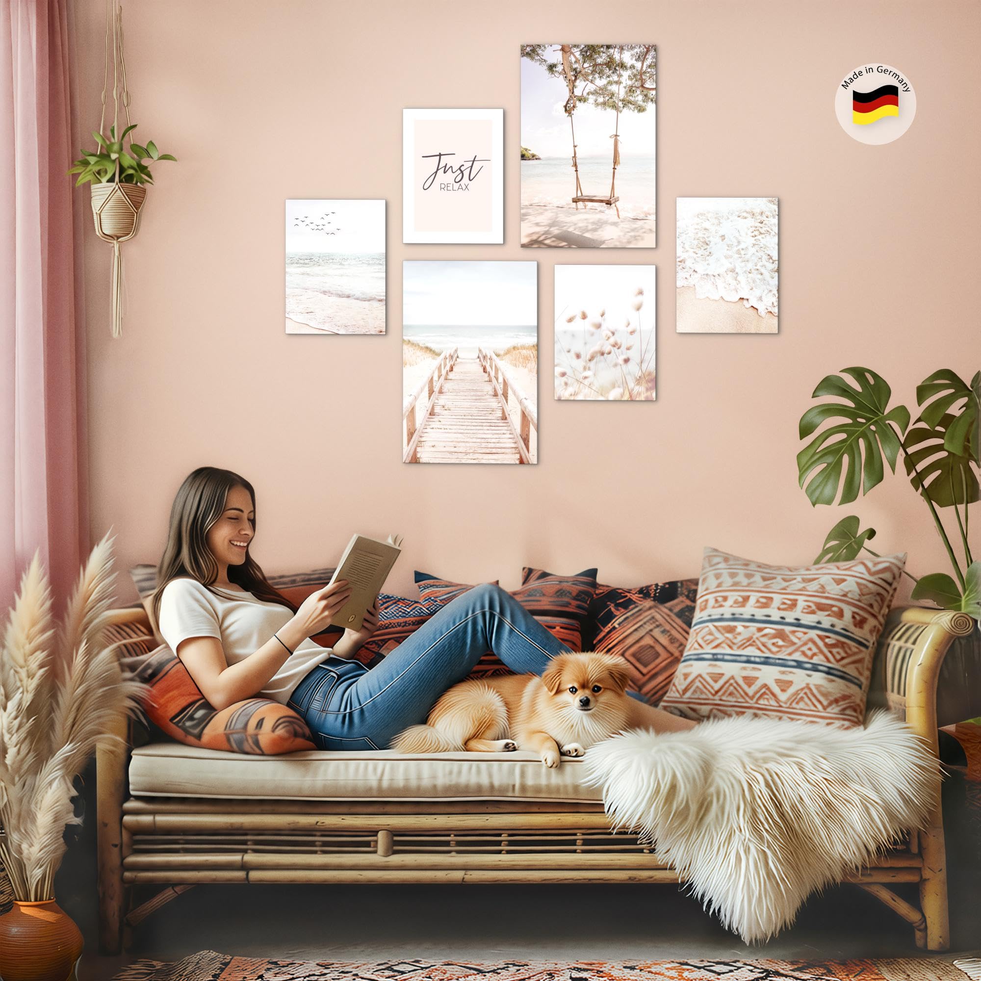 Novart Wandbilder Fashion - KOMPLETT AUFHÄNGFERTIG - Mit Spruch Wohnzimmer Schlafzimmer - 6 Moderne Mood-Bilder - N022372a