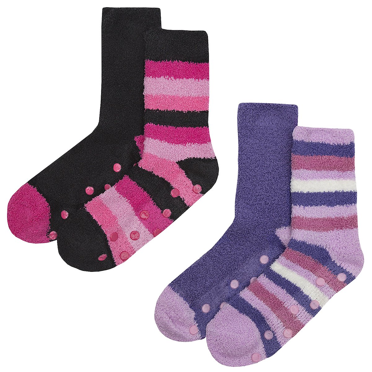 Forever Dreaming Ladies 2 Pack Supersoft Slipper Socks 4 Pack Black Lilac Multi