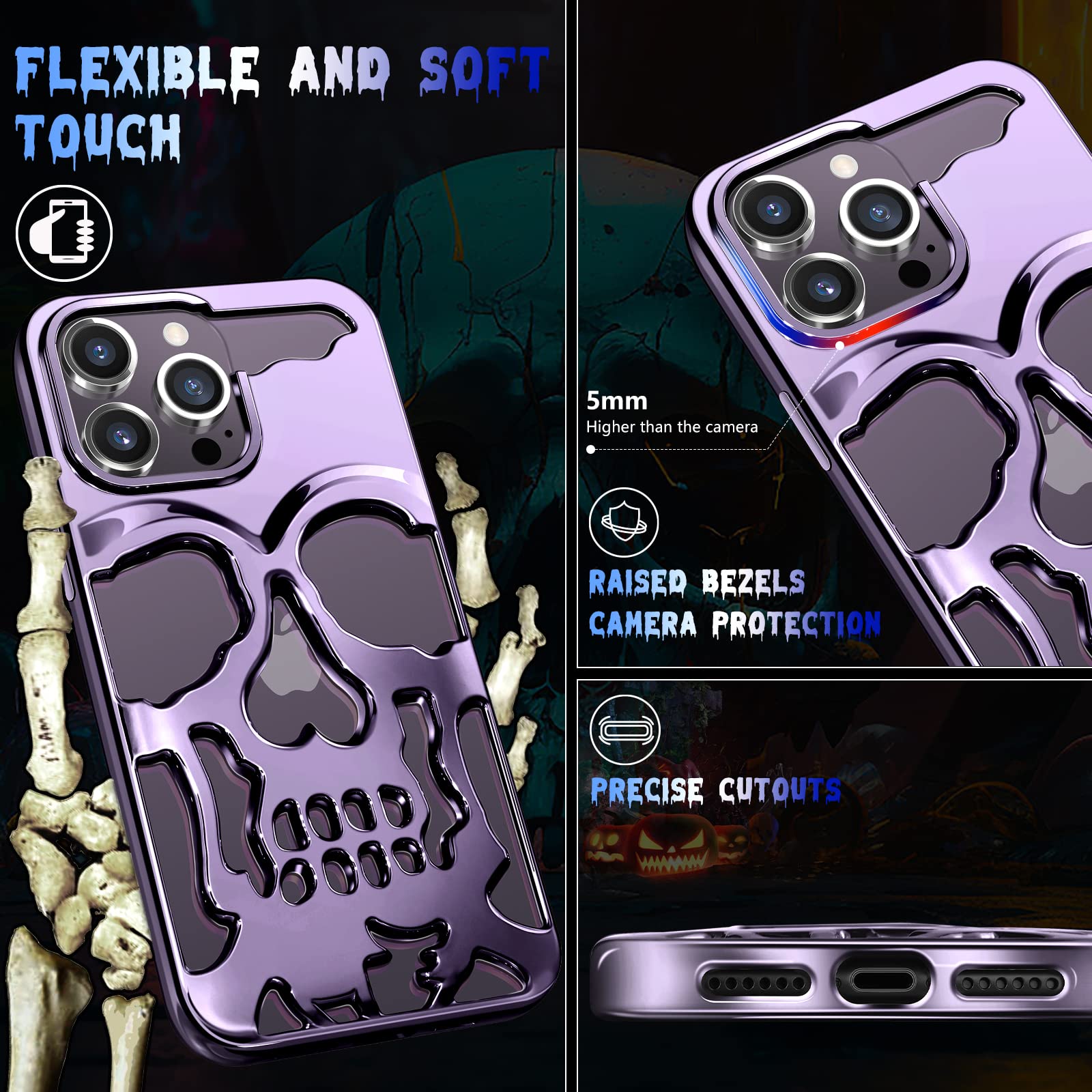 Lotadilo Schutzhülle für iPhone 13 Pro Max für Männer und Frauen, cooles Totenkopf-Skelett, lustig, Gothic, hohl, 13 Pro Max, Hüllen für Jungen und Mädchen, niedlich, ausgehöhlt, stoßfest, für 13