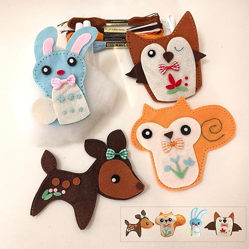 Miniatura 2 de MOVEBO Kit de costura de fieltro para manualidades de animales, divertidos kits de costura de relleno para niños y niñas (4 juguetes de animales que