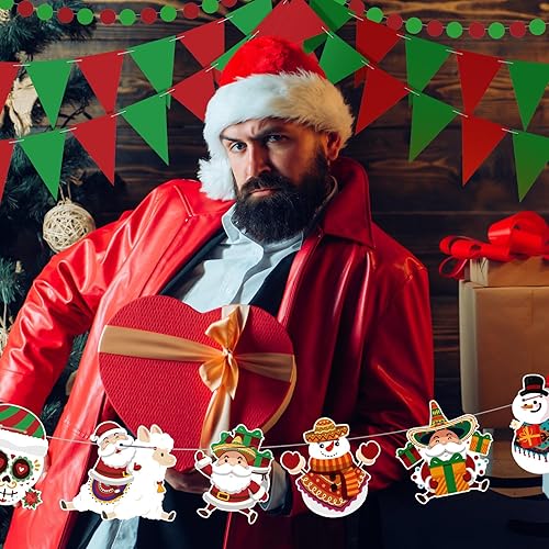 Miniatura 4 de 5 piezas de pancarta de Feliz Navidad, decoraciones mexicanas de Navidad en rojo, verde, pancarta de Navidad española, banderines de Feliz Navidad