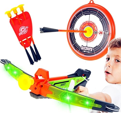 PowerTRC Juego de ballesta de juguete con luz LED para niños  Juego de tiro con arco con ventosa y flechas y objetivo  Divertido juego para disponible en Yaxa Peru