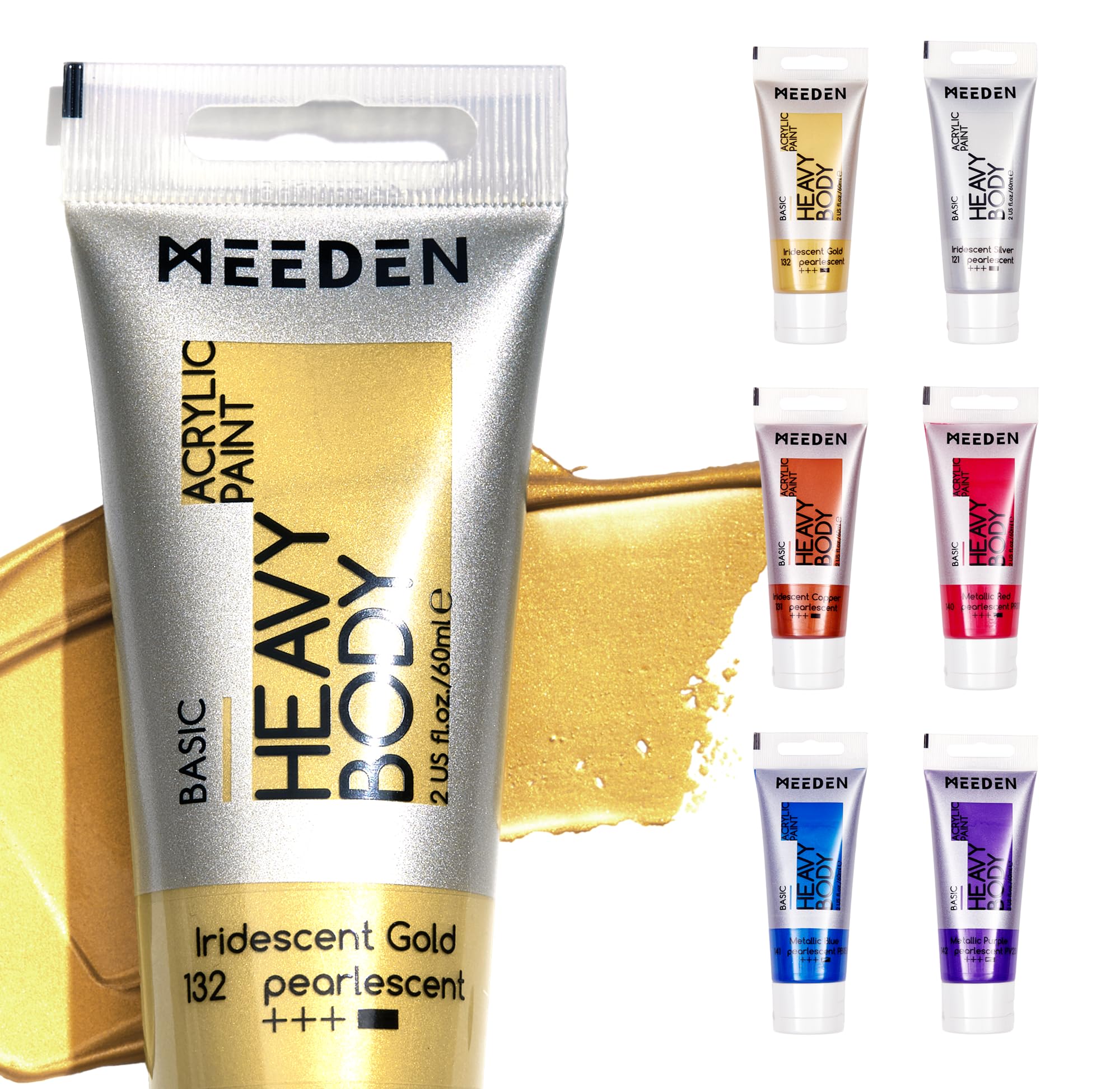 MEEDEN Pinturas Acrilicas Metálicas: 6 × 60 ml Pinturas Acrilicas para Manualidades pour Adultes Artistes - Pintura Acrílica Gruesa Metálica para Pintura Lienzo Cerámica Madera Metal