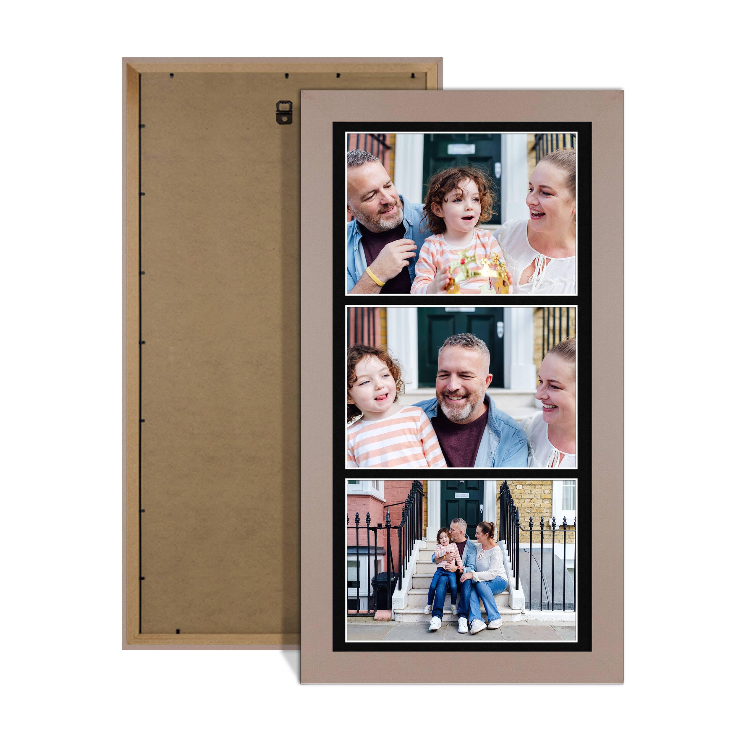 Alison Kingsgate Rose Gold 16x8 Photo frames for multiple pictures-3 Apertures Collage Frame with Black Mount - Holds (3x) 7x5 Photos - Engineered Wood & Perspex