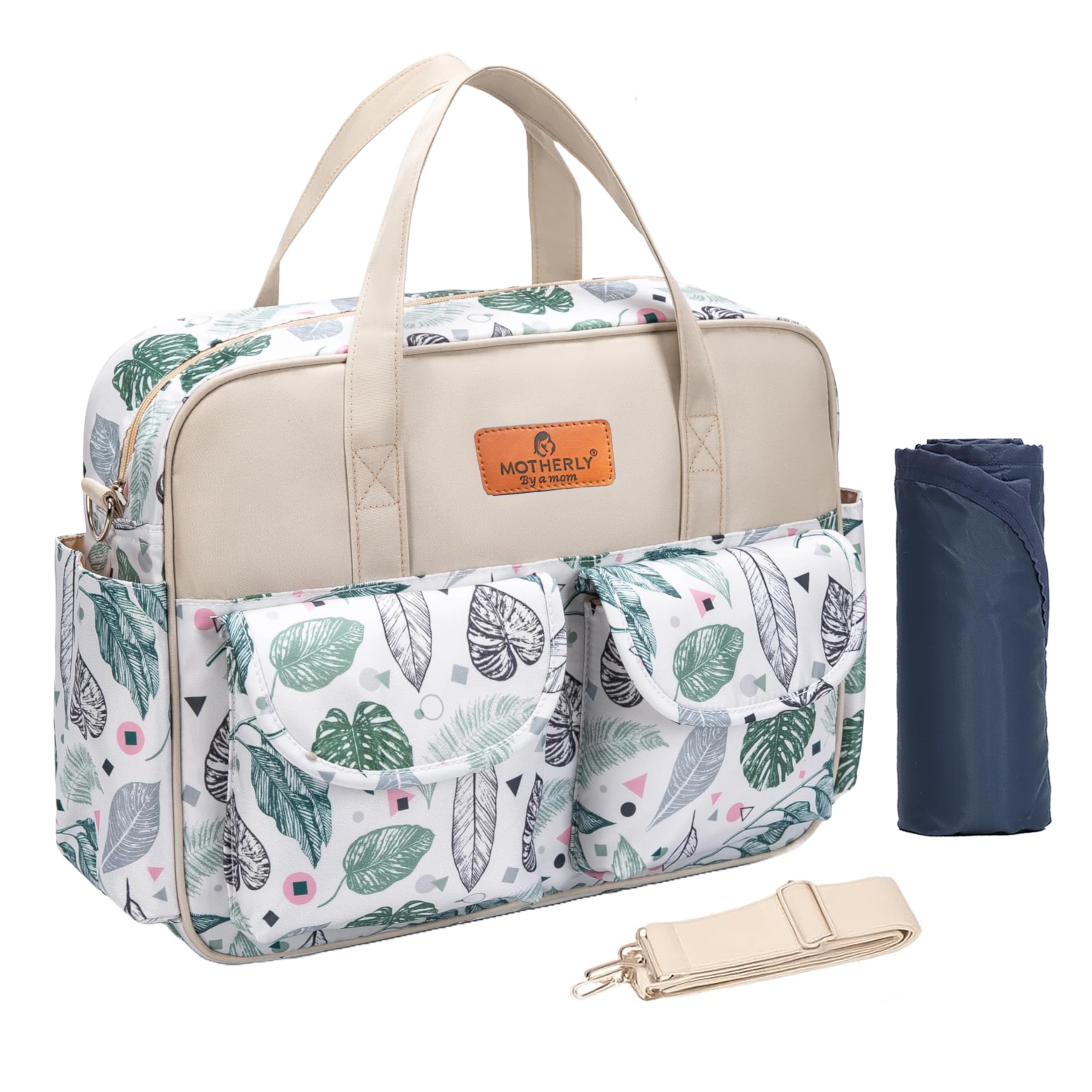 motherly - Multipurpose Diaper Handbag with Changing Mat (Green Leaf)