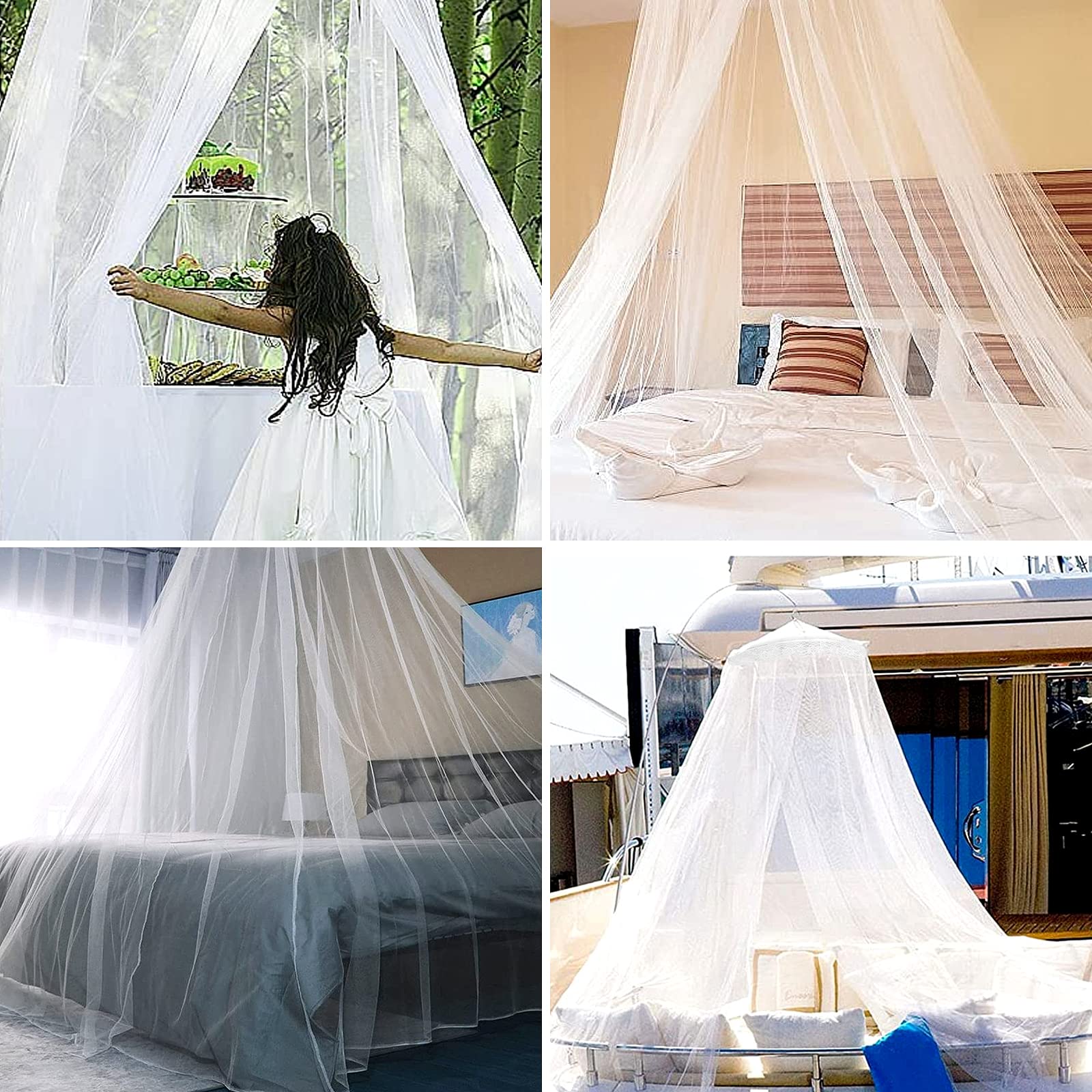 Moskitonetz, Moskitonetz Bett Baldachin 60×250×1100cm, Moskitonetz Doppelbett Einzelbett, Moskitonetz Bett Für Reise, Camping, Zu Hause, Garten-weiß