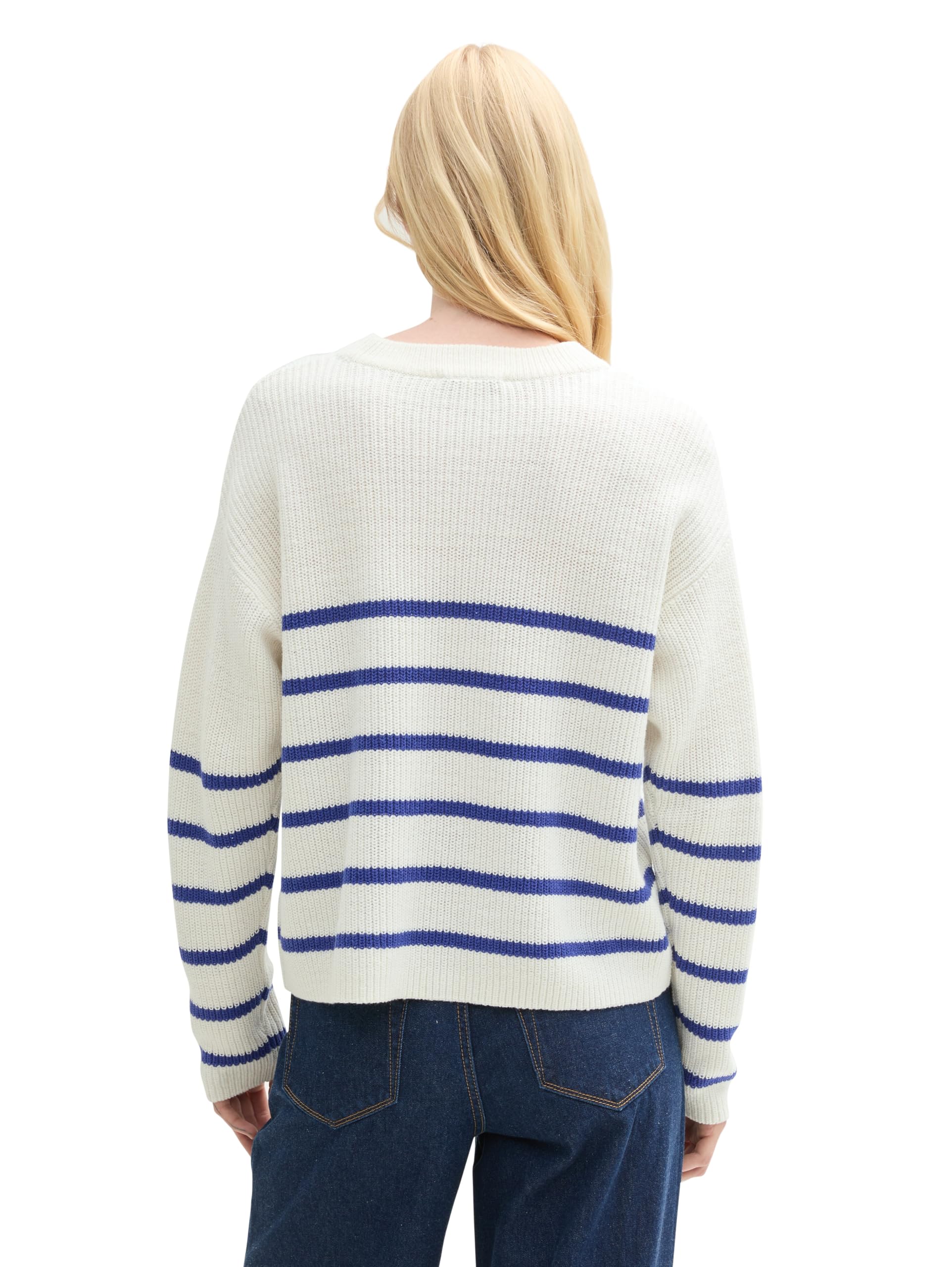 Tom Tailor Denim Damen 1043328 Basic Strickpullover mit Streifen (1er Pack)