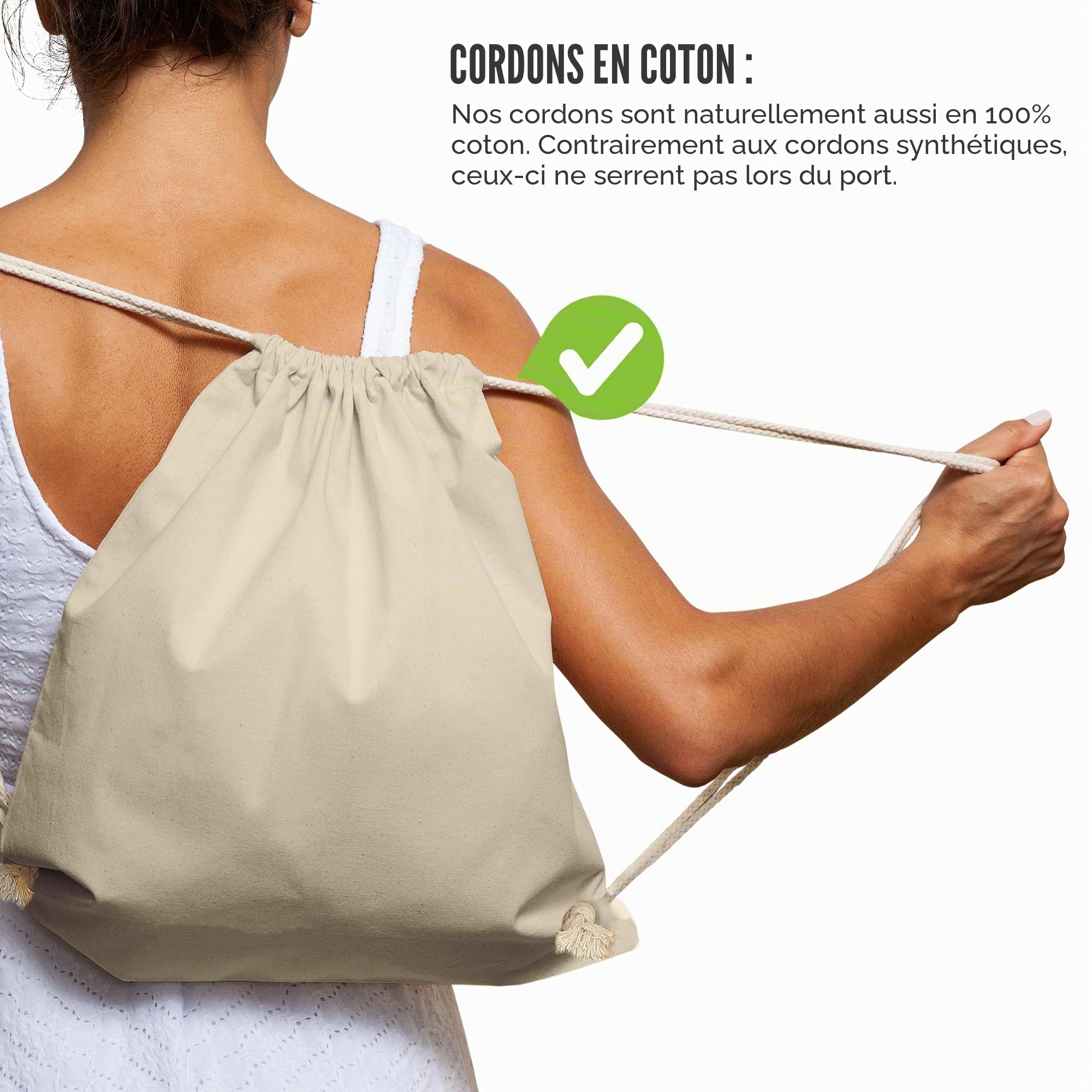 ELES VIDA Sacs de Gym en Coton Naturel, Sac de Sport Sac à Dos en Tissu Sac en Toile de Jute certifié Oeko-Tex