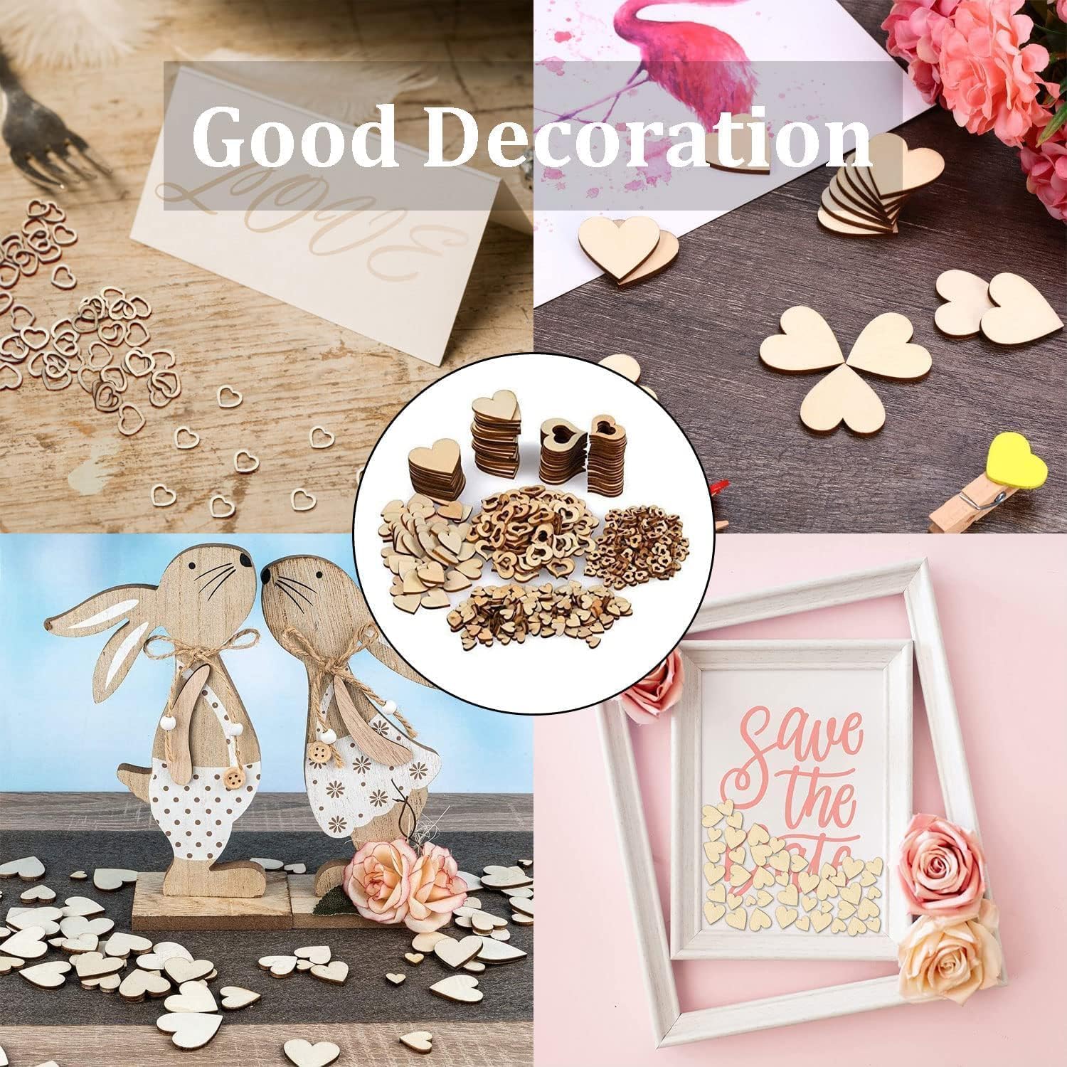 Houten hartjes, decoratie, 72 stuks, rood-wit, strooidecoratie
