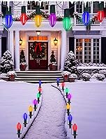 Vista 5 de Luces LED C9 para caminos de Navidad al aire libre, 38 pies, 25 bombillas LED C9 multicolor, luces de estacas de camino de Navidad, luces