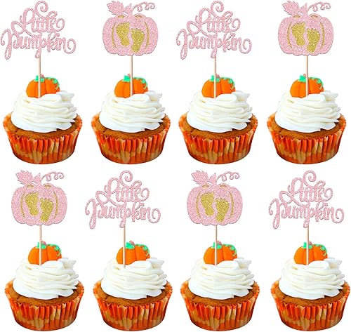 Miniatura 238 de Paquete de 24 adornos para cupcakes de calabaza con purpurina para cupcakes de calabaza para Acción de Gracias, baby shower, decoración de cupcakes